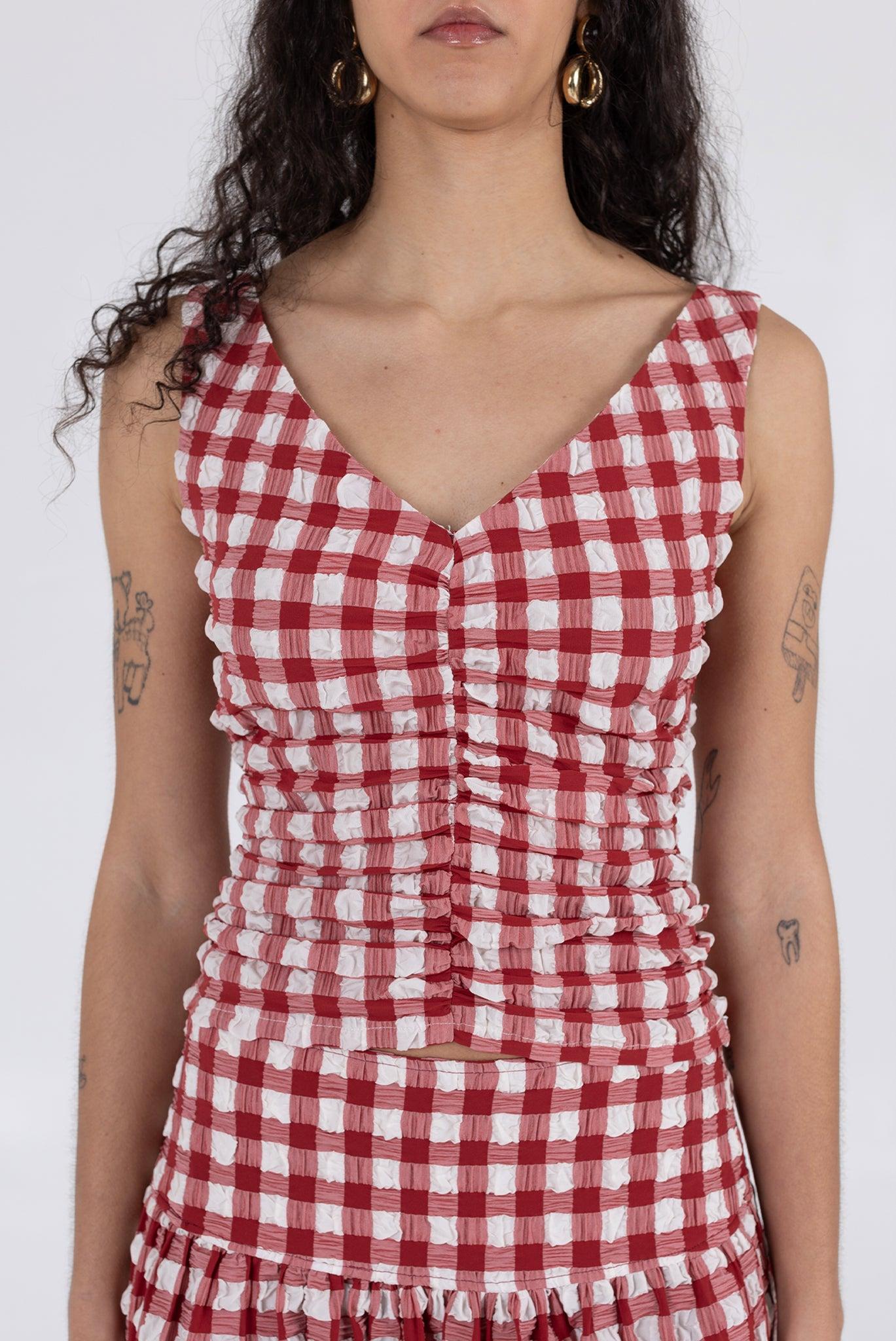 Isabella Top - Lipstick Check Product Image