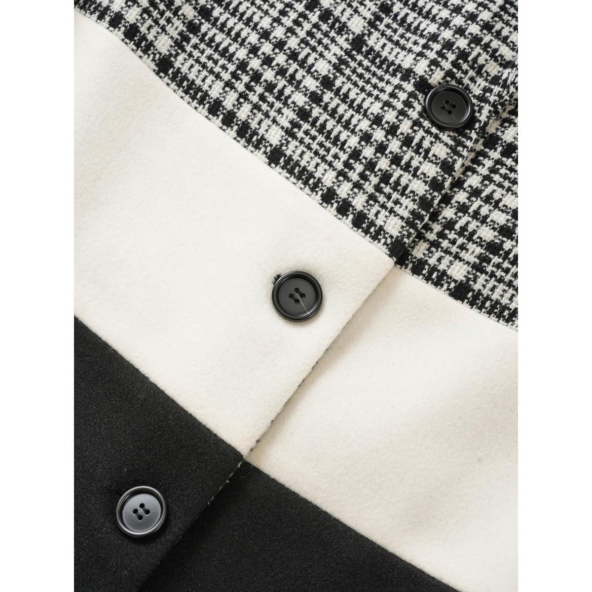 Plus Size Tweed Colorblock Contrast Button Up Coat Women Black Casual Texture Ladies Dailywear Winter Coats BloomChic 26/4X Product Image