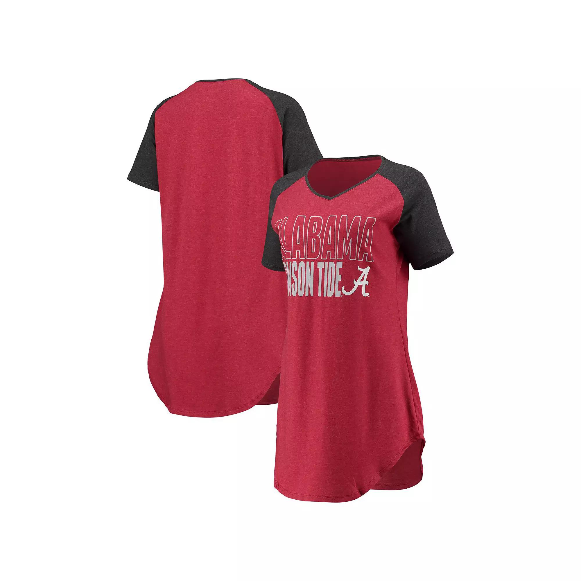 Women's Concepts Sport Crimson/Charcoal Alabama Crimson Tide Raglan V-Neck Nightshirt, Size: Small, Red Product Image