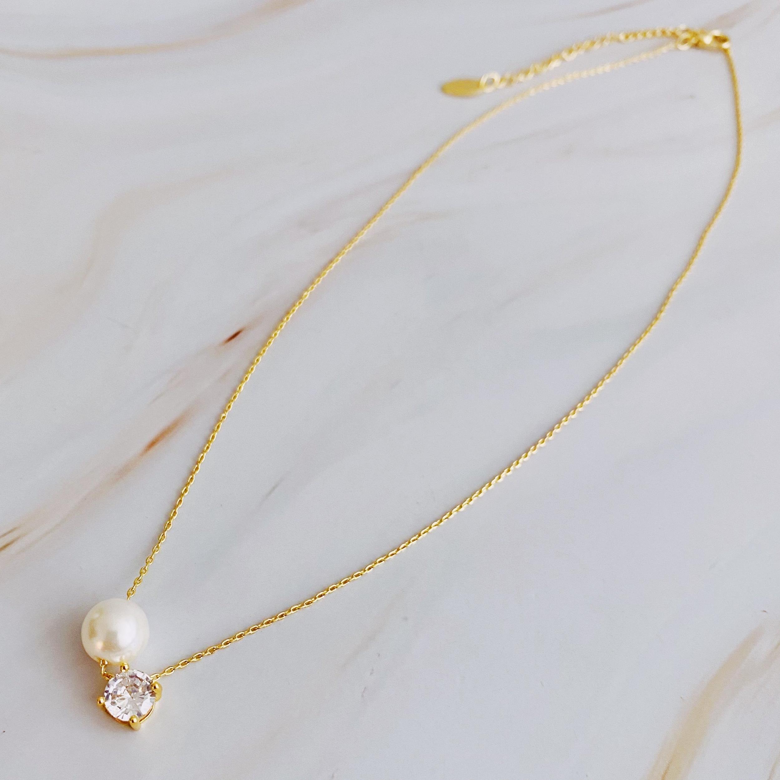 Single Pearl & Diamond Necklace Product Image