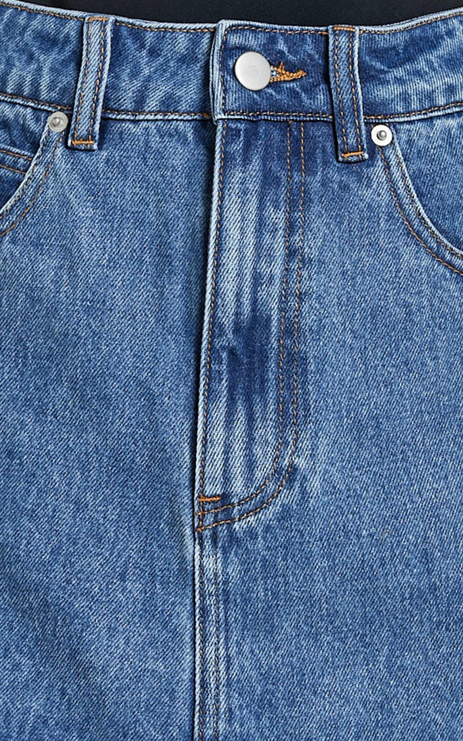 Harriet Skort - Mid Waisted Recycled Denim Skort in Mid Blue Wash Product Image