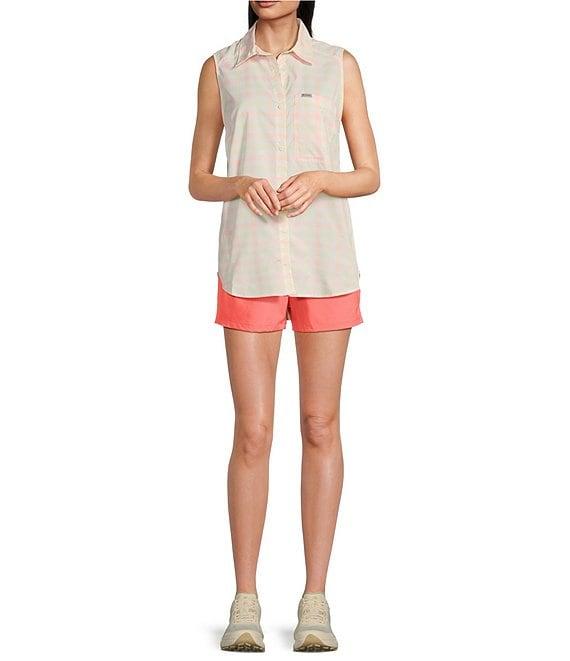 Columbia Anytime Lite Woven Plaid Print Point Collar Sleeveless Button Front Shirt Product Image