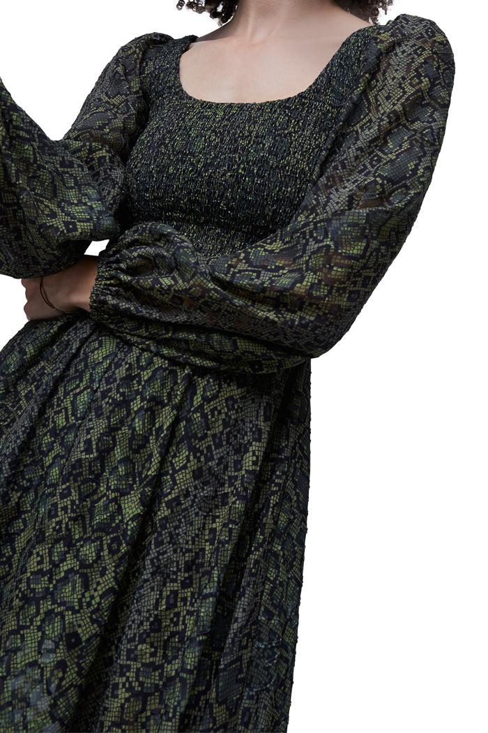 Green Multi Smocked Maxi Dress Product Image