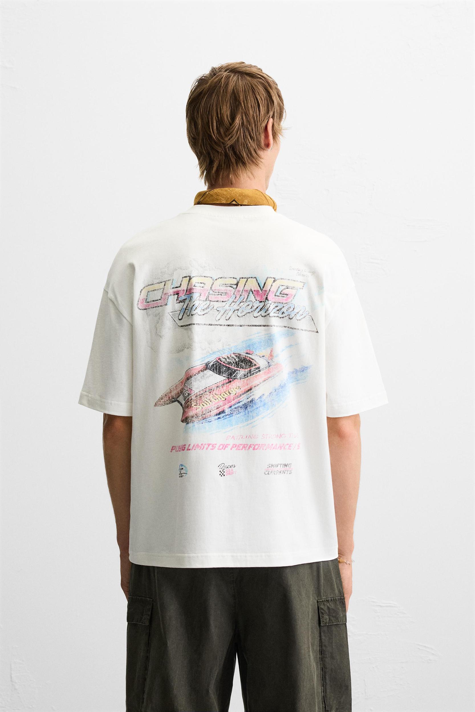 RACING WASHED PRINT T-SHIRT Product Image
