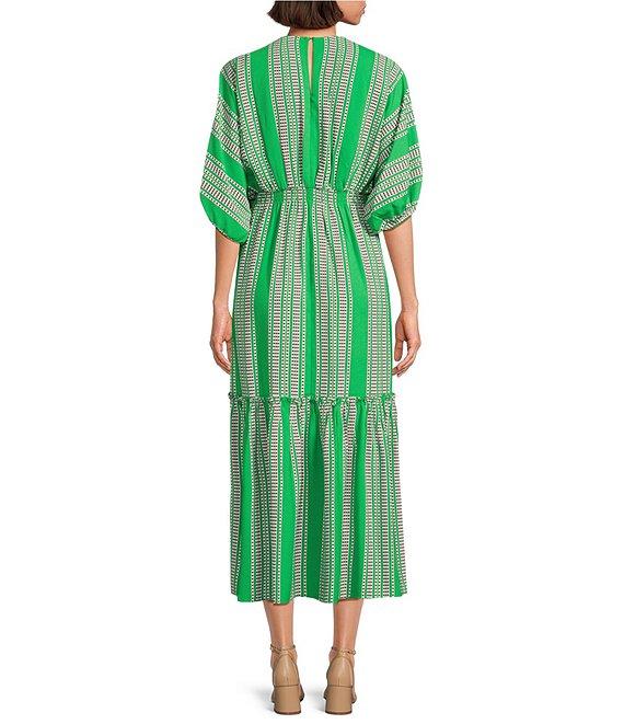 Taylor Striped V-Neckline Elbow Length Sleeve Tiered Bottom Maxi Dress Product Image
