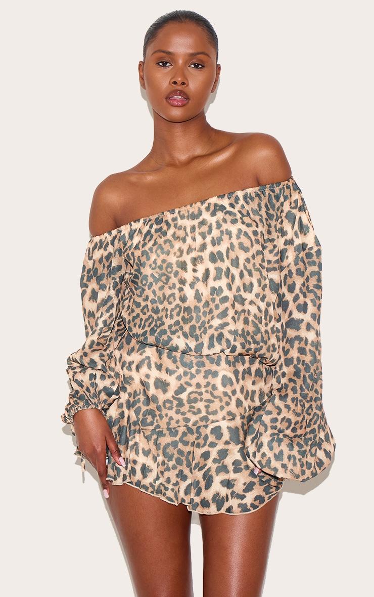 Leopard Chiffon One Shoulder Floaty Skort Romper Product Image