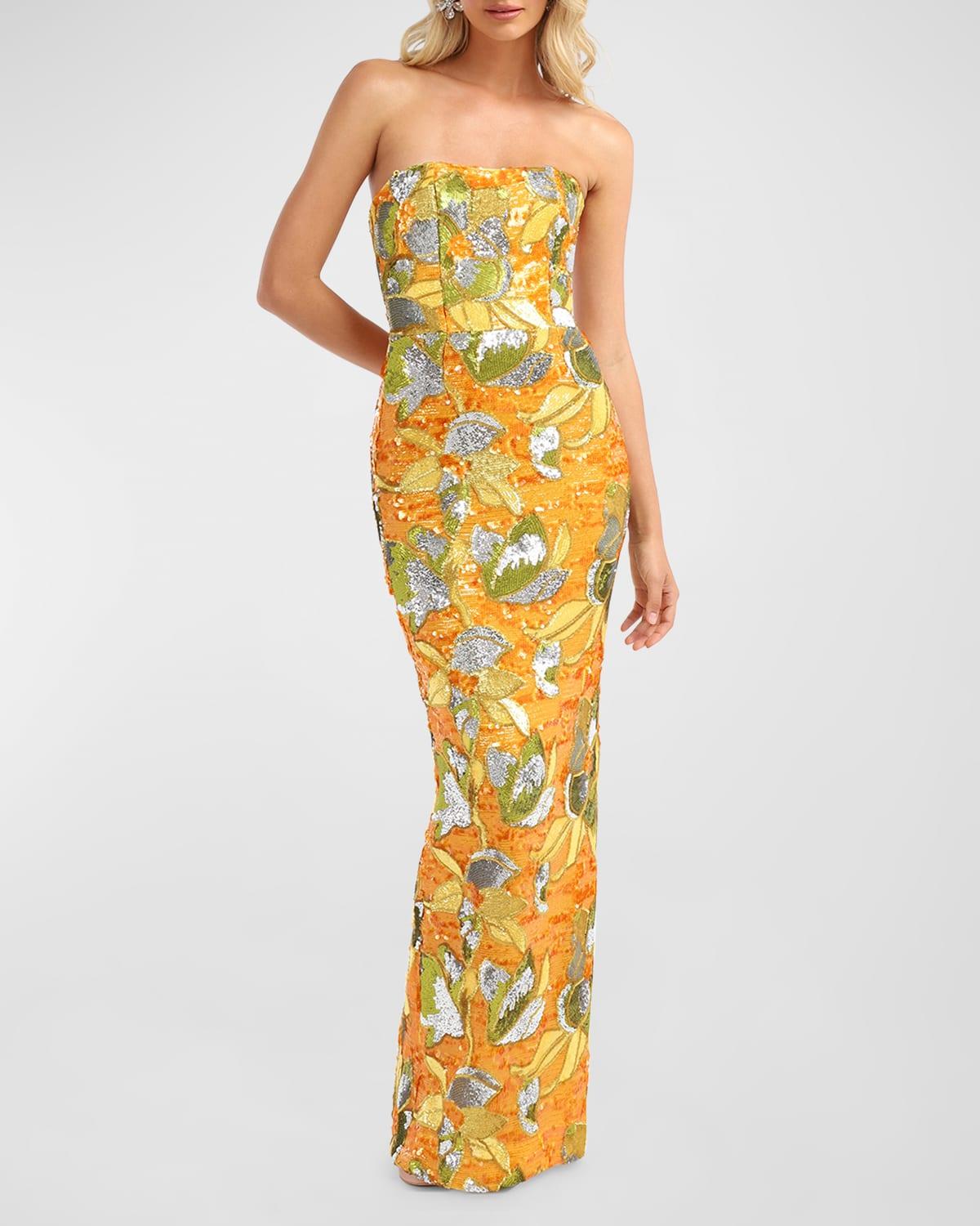 Serena Strapless Floral Sequin Column Gown Product Image