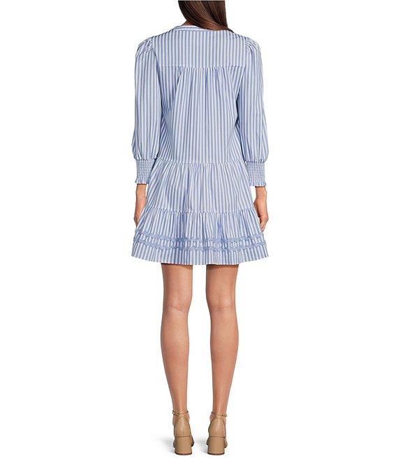 SAIL to SABLE Woven Stripe Split V-Neck Bracelet Sleeve Tiered Dress Product Image