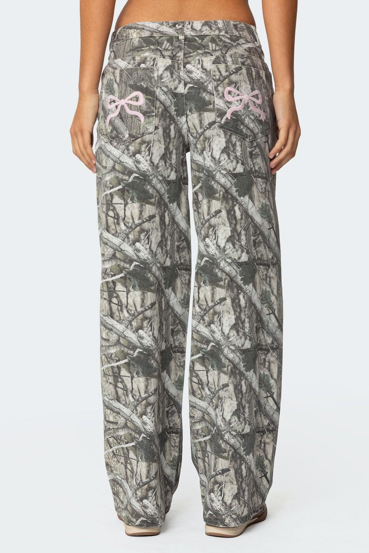 Camo & Bow Low Rise Baggy Jeans Product Image
