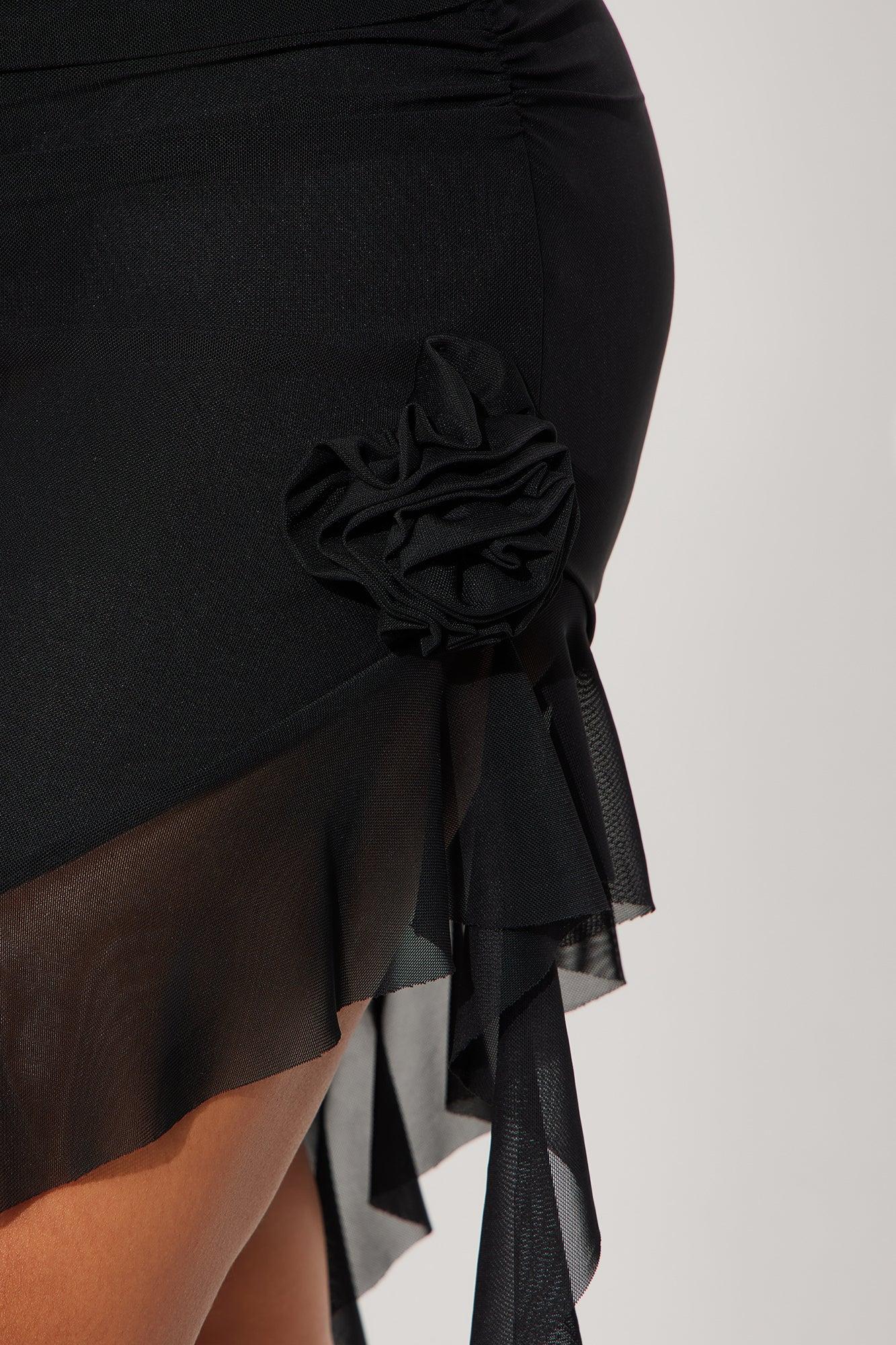 Sloan Mesh Midi Asymmetrical Dress - Black Female Product Image