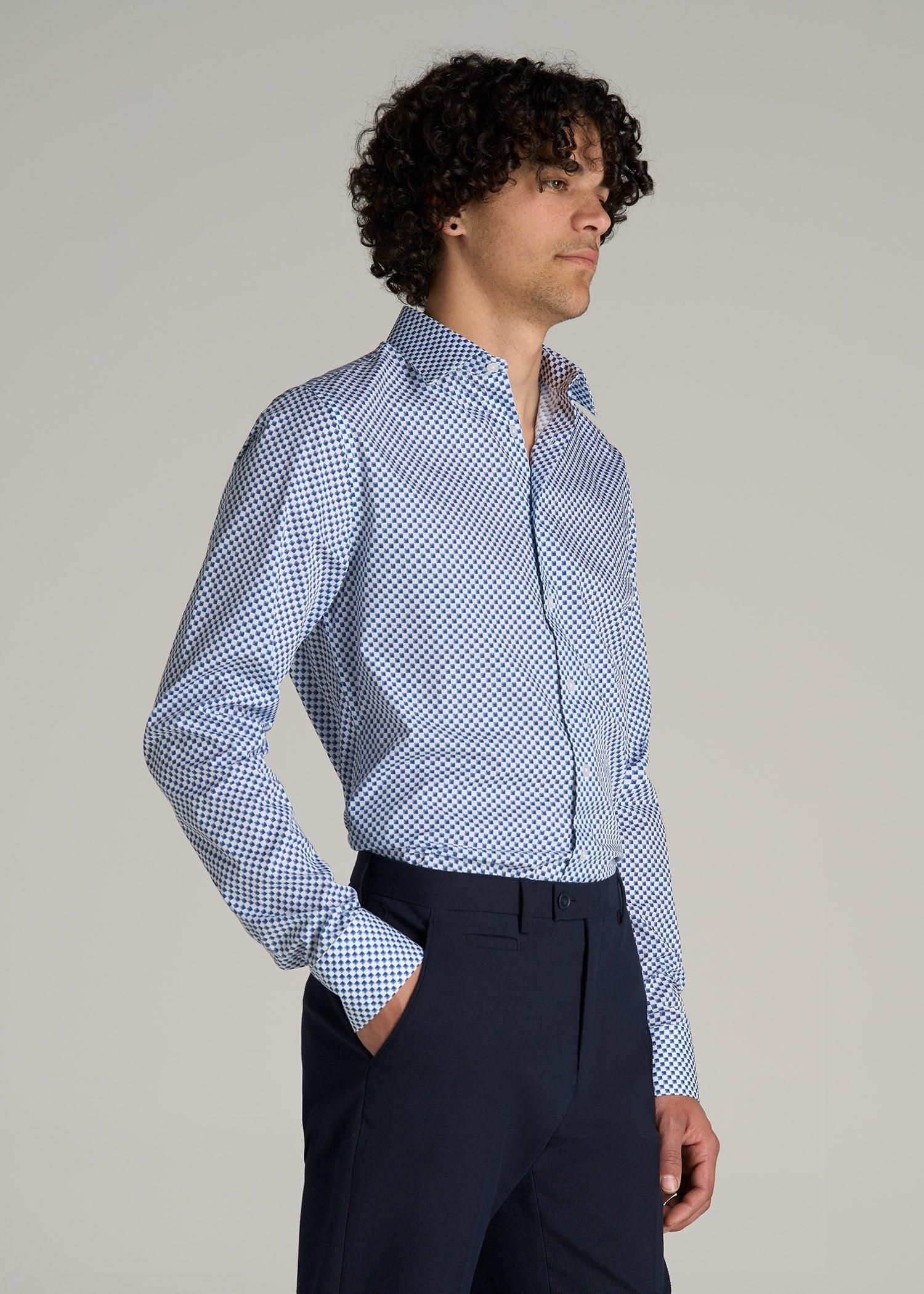 Premium Dress Shirt for Tall Men in Blues Check Male Product Image