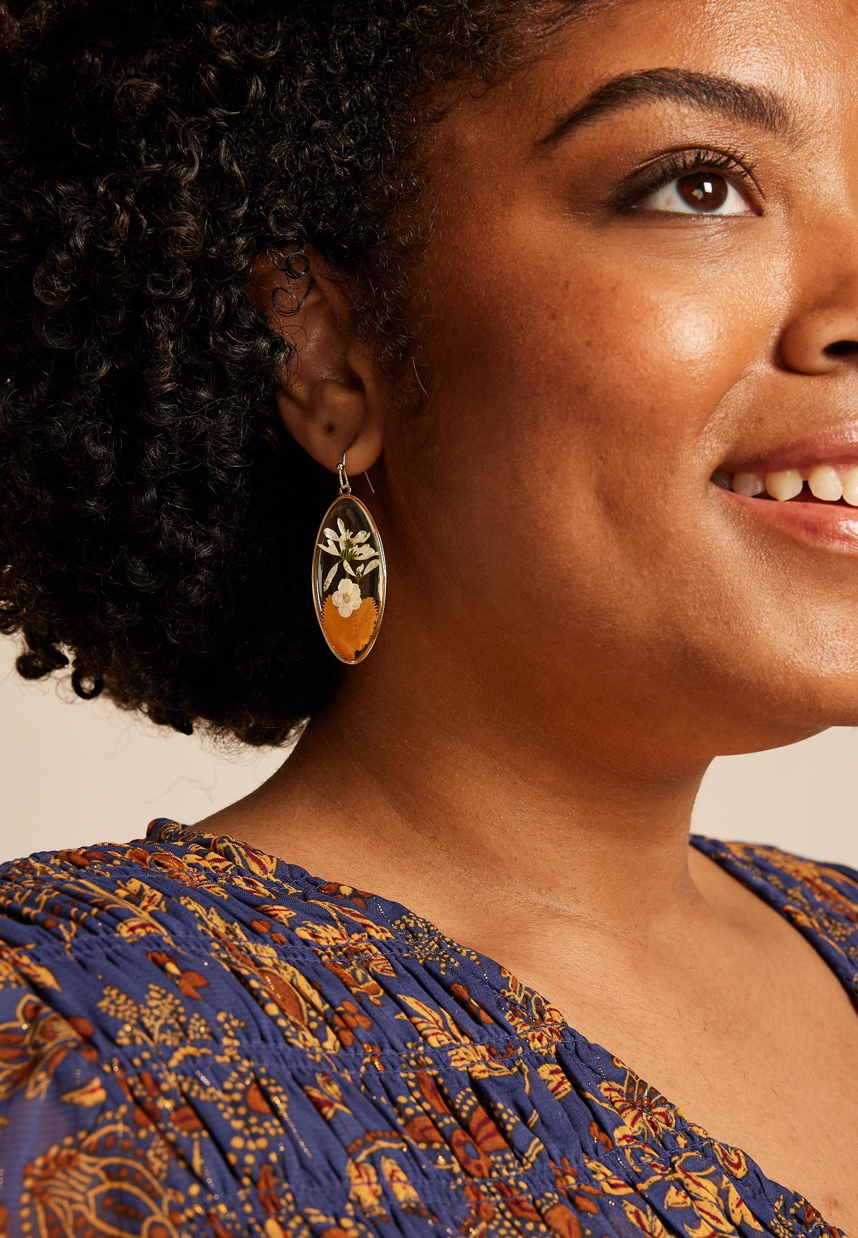 Pressed Fall Floral Oval Drop Earrings Product Image