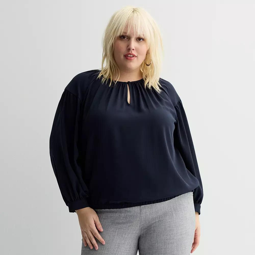 Plus Size Nine West Keyhole Elastic Waist Blouse, Women's, Size: 0X, Captain Product Image