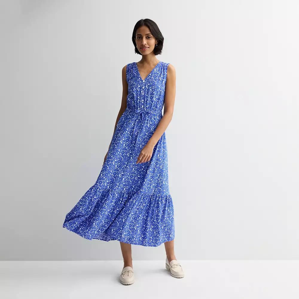 Women's Sonoma Goods For Life® Femme Button Bodice Maxi Dress, Size: Large, Blue Ditsy Floral Product Image