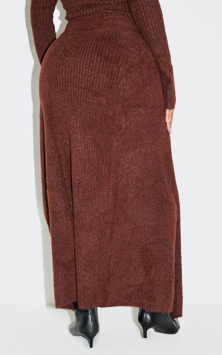 Shape Brown Knot Rib Knit Maxi Skirt Product Image