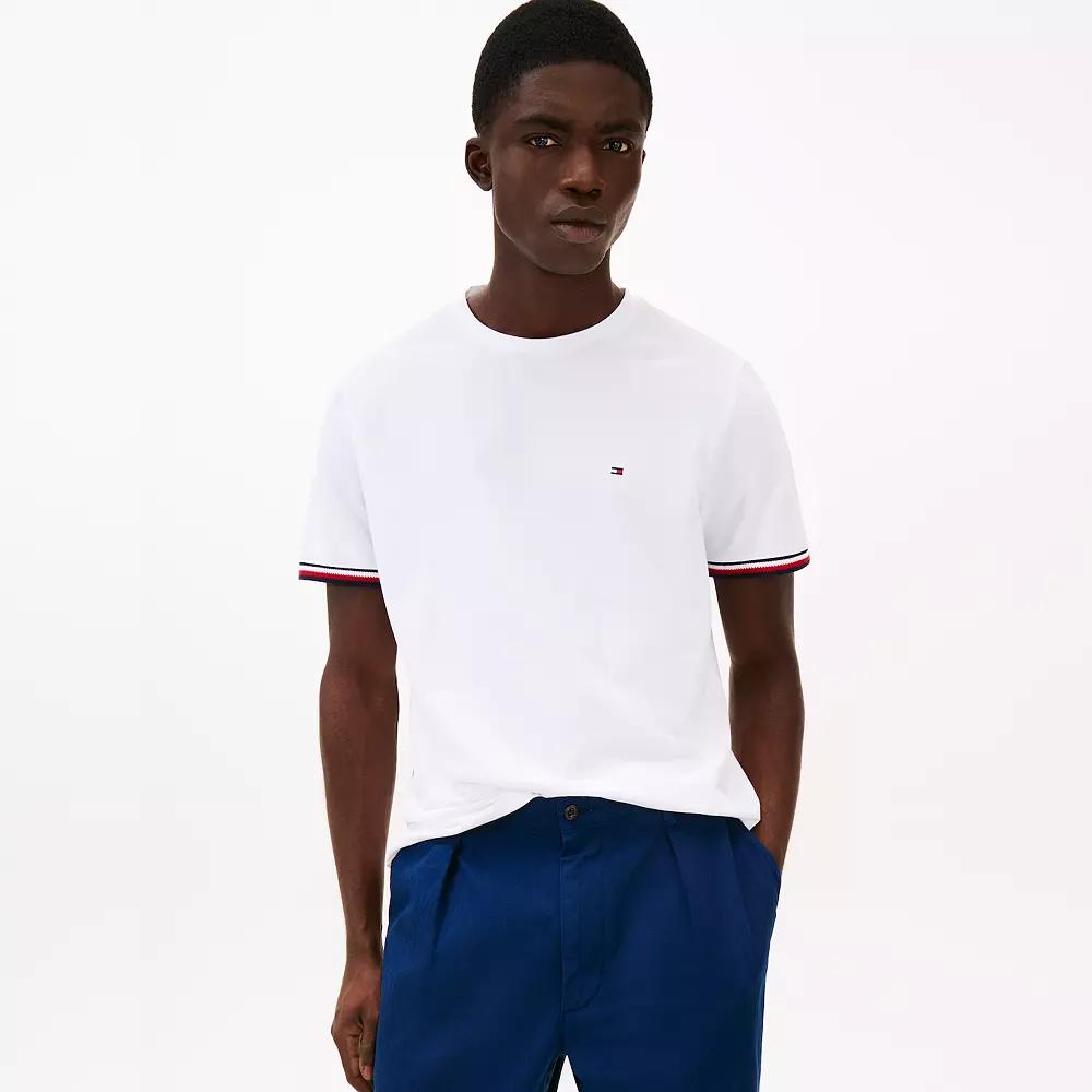 Men's Tommy Hilfiger Global Stripe Cuff Tee, Size: XXL, White Product Image