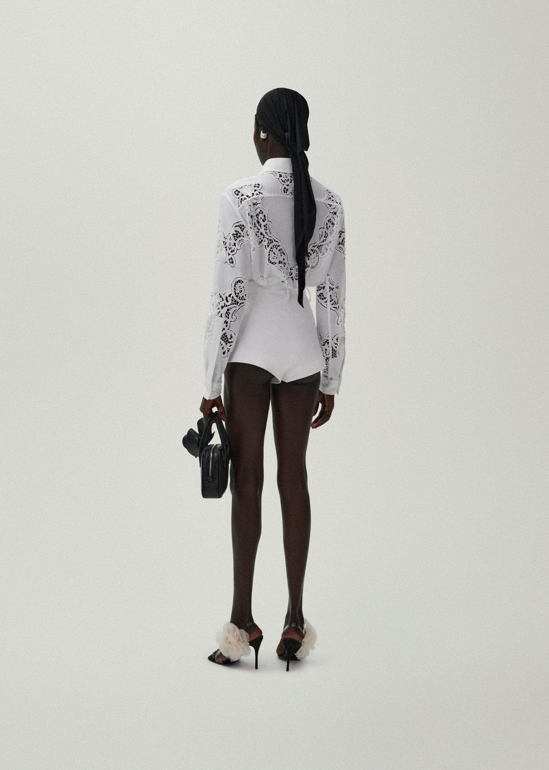 Classic cotton button up shirt in white lace Product Image