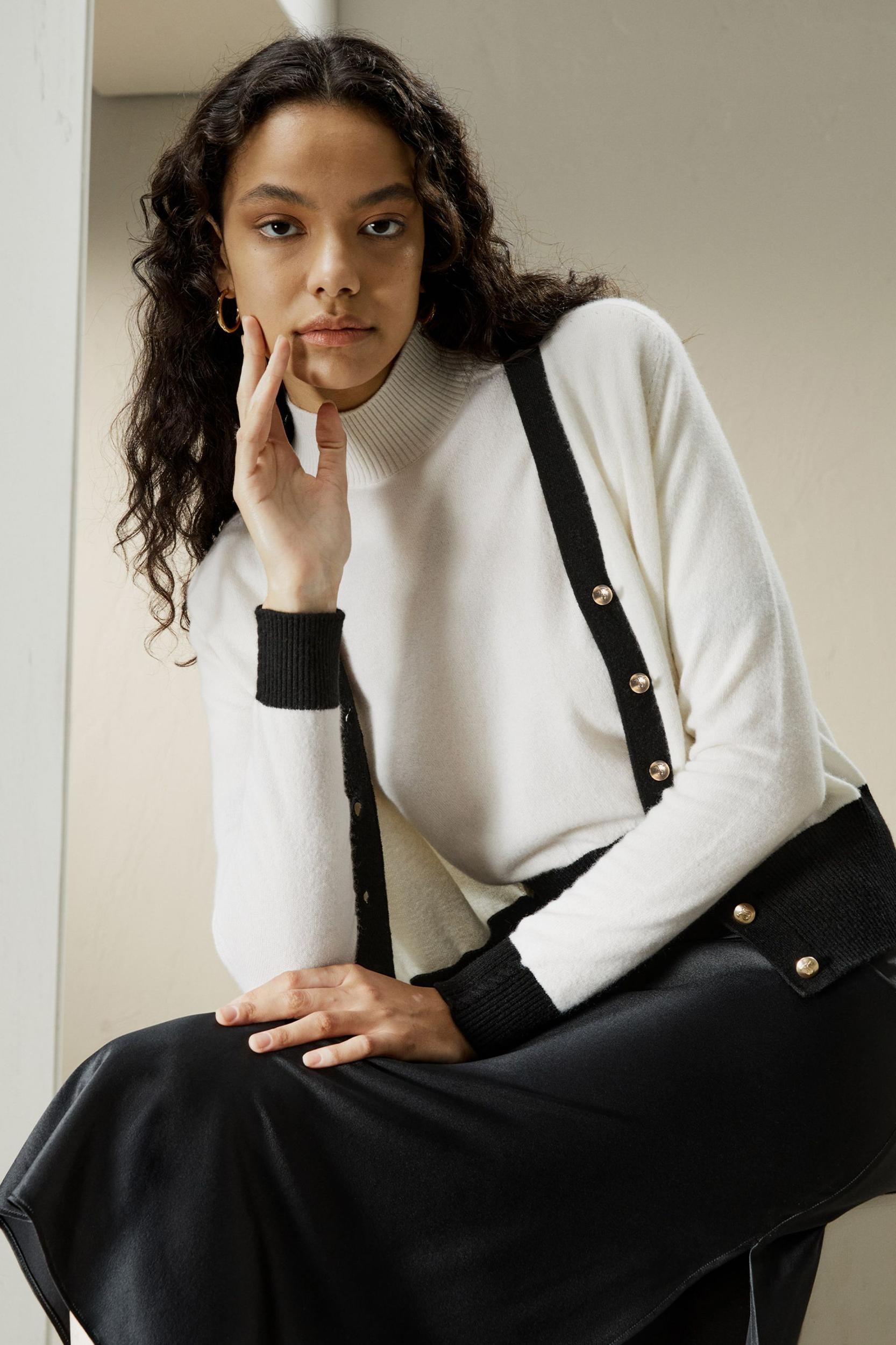 Gemini Cashmere Cardigan with Contrasting Hem Product Image