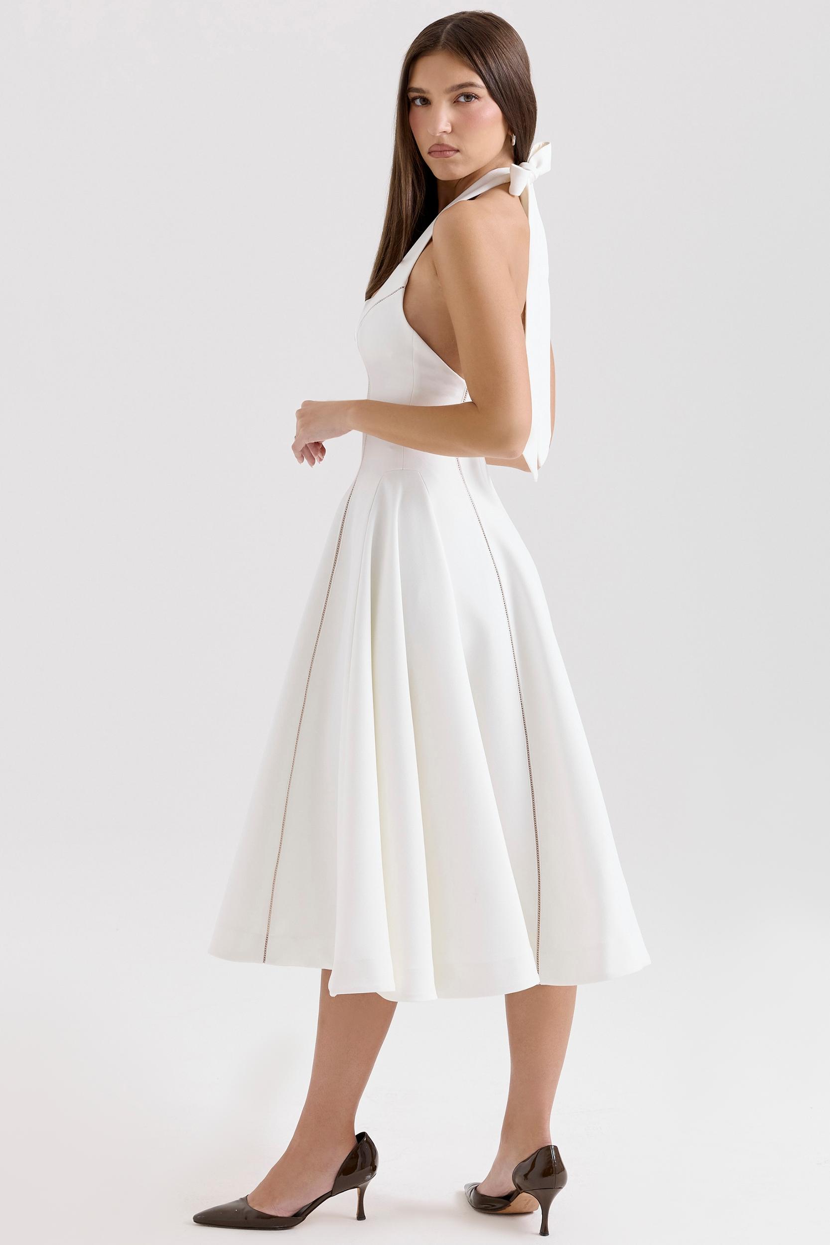 Loulou  ivory halter neck midi dress Product Image