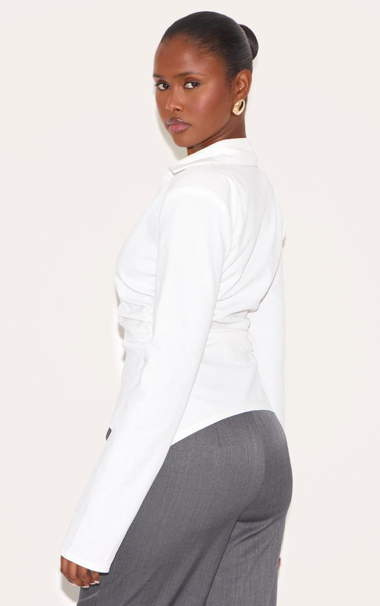 White Linen Blend Shoulder Padded Fitted Shirt Product Image