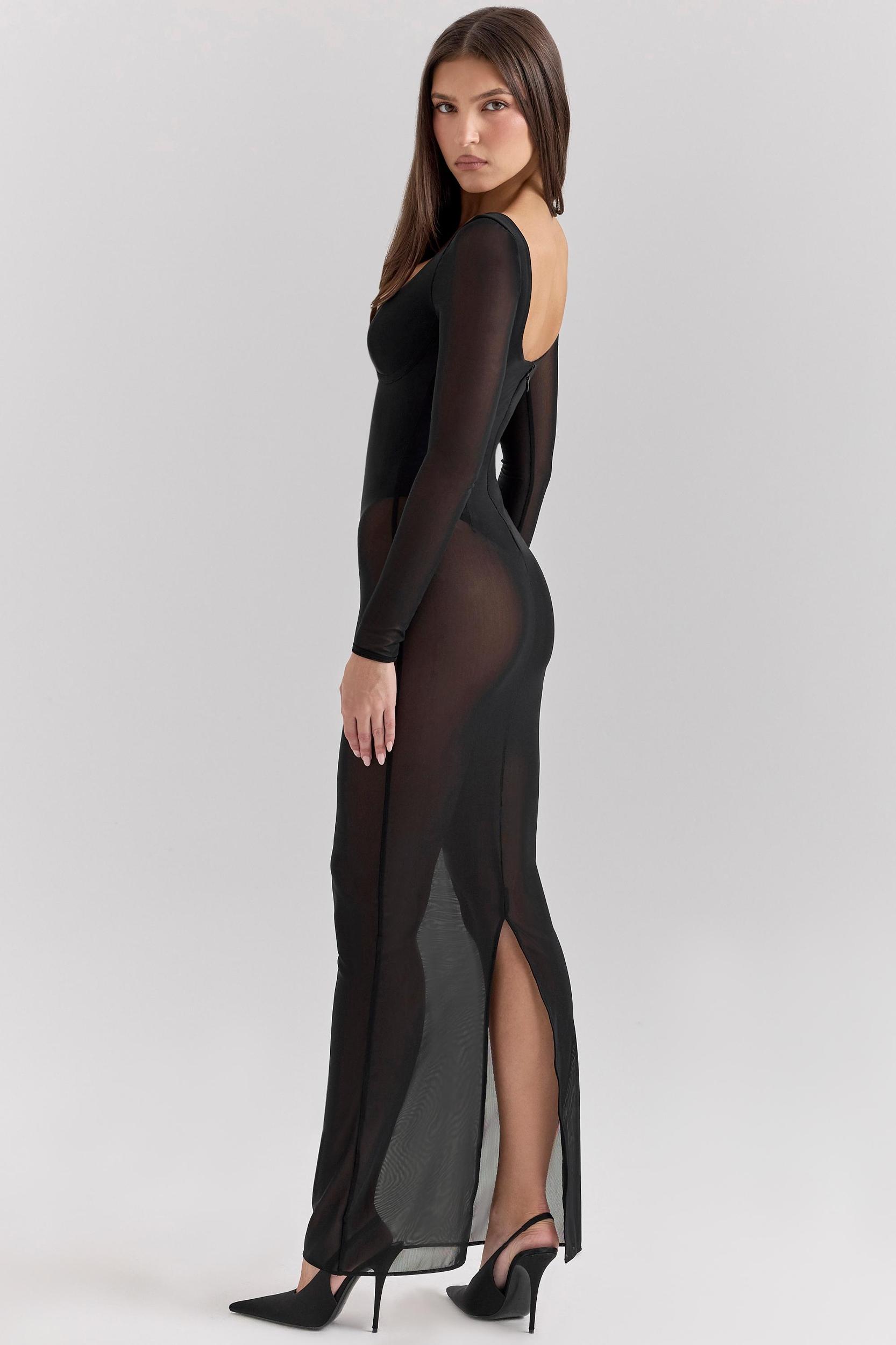 Everly  black mesh maxi dress with bodysuit Product Image
