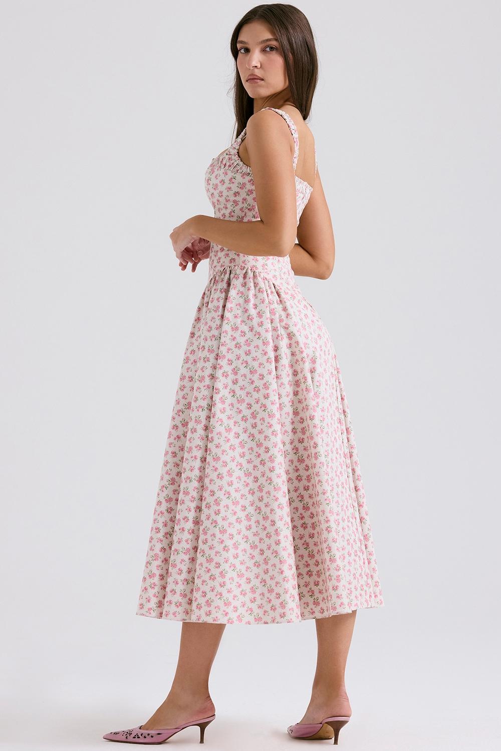 Dorothy  white rosebud print cotton midi sundress Product Image
