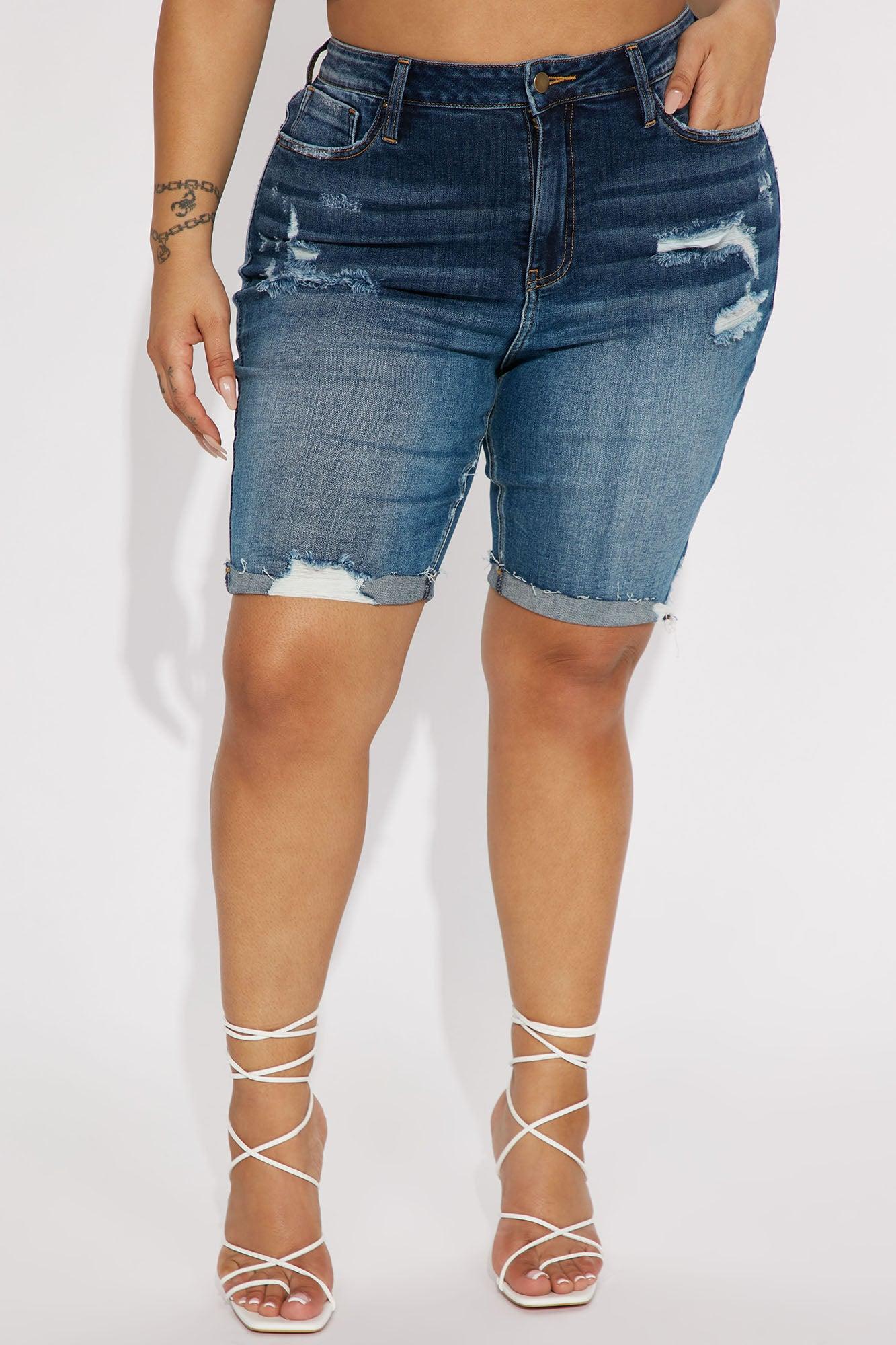 Almost There Stretch Denim Bermuda Shorts - Dark Wash Product Image
