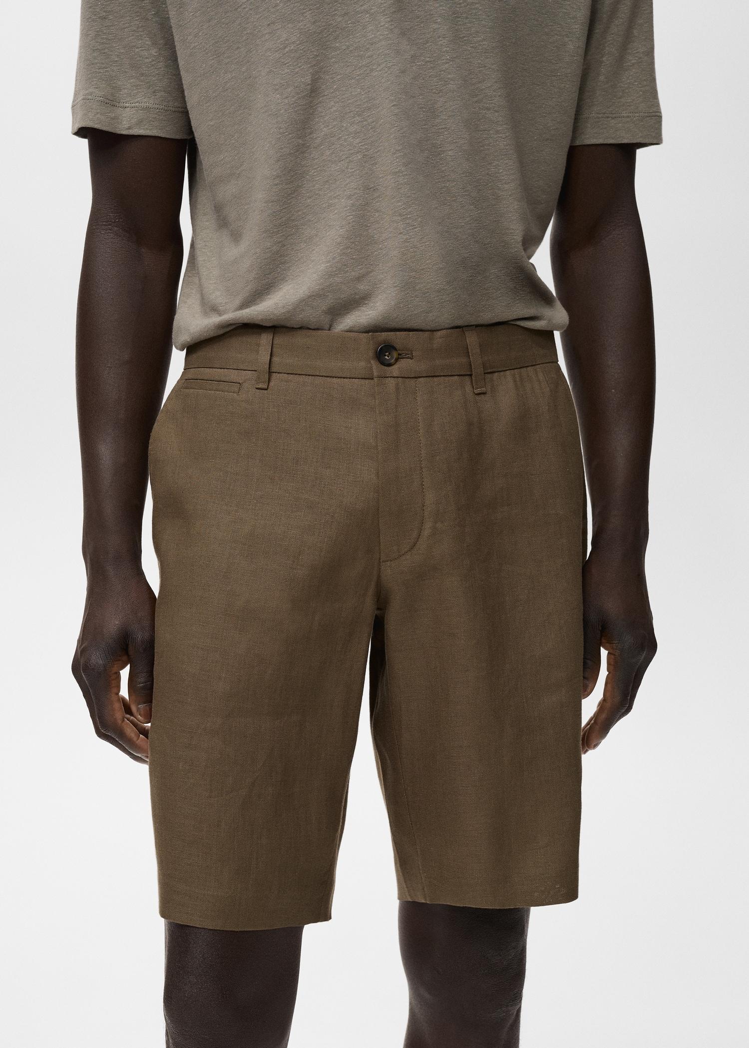 Slim-fit 100% linen bermuda shorts - Men | MANGO USA Product Image