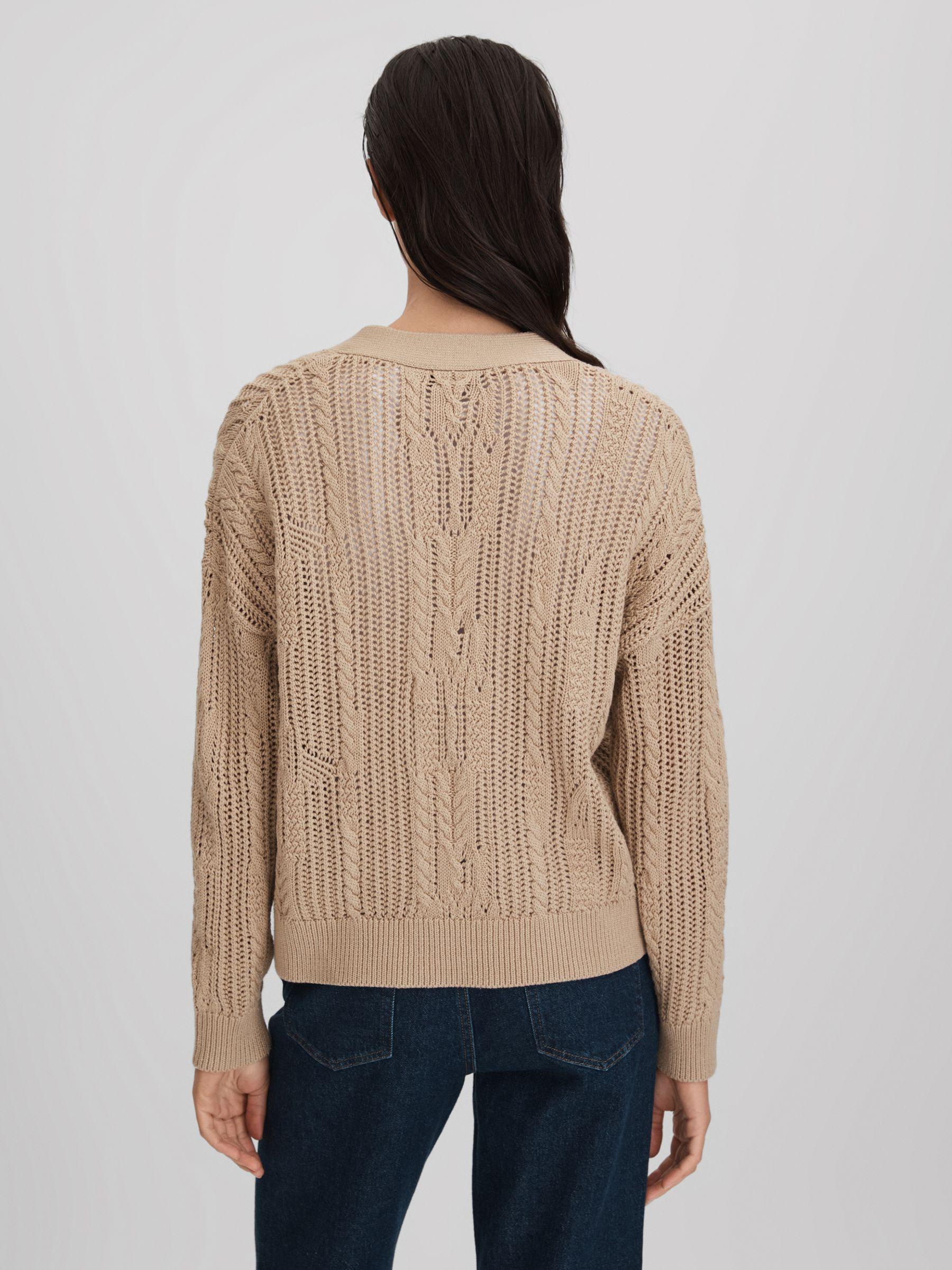 Cotton Blend Open Stitch Cardigan in Neutral Product Image