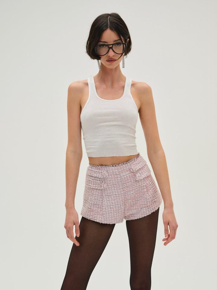 Strawberry Cream Tweed Shorts — Pink Product Image