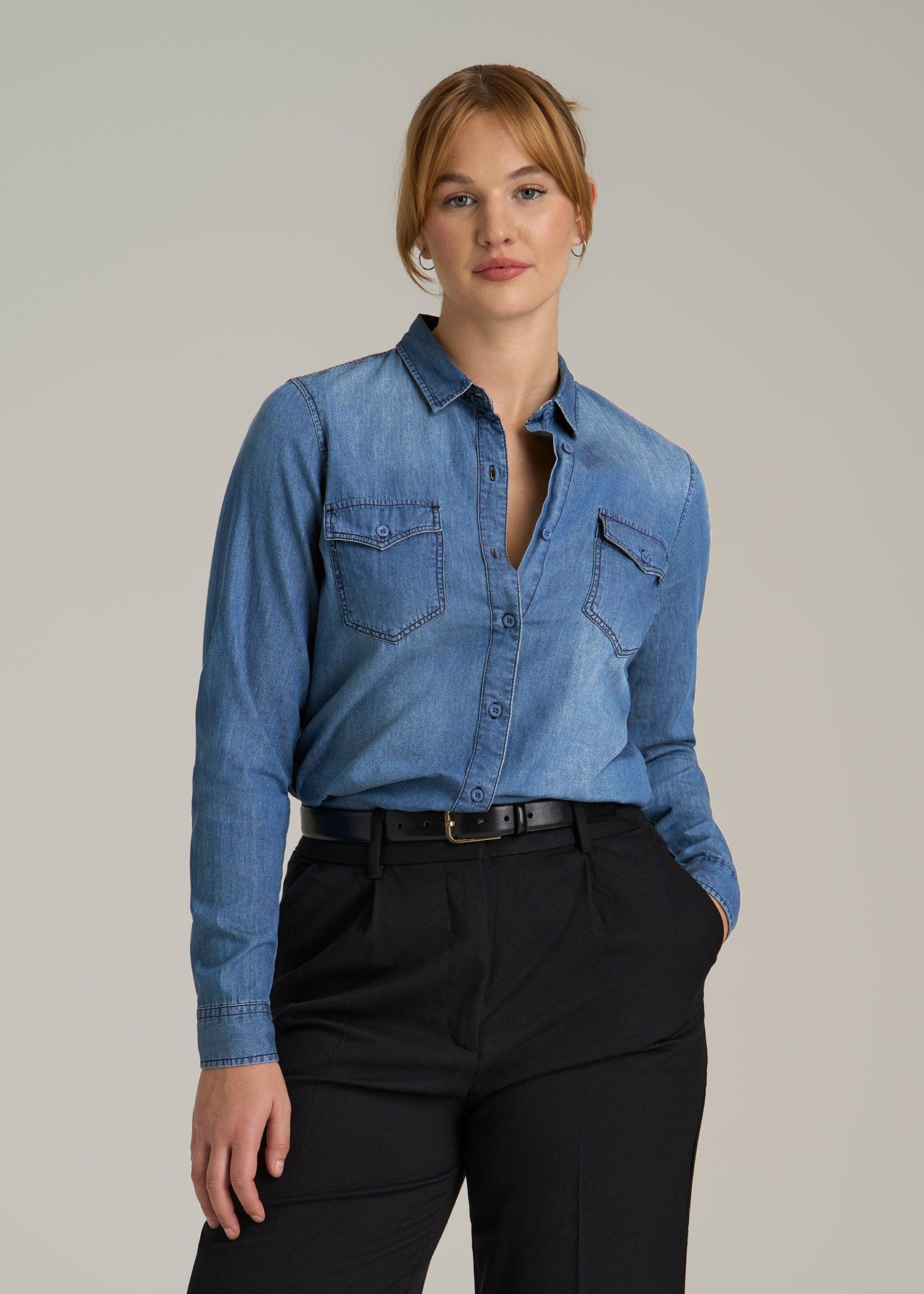 Denim Shirt for Tall Women in Faded Blue Female Product Image