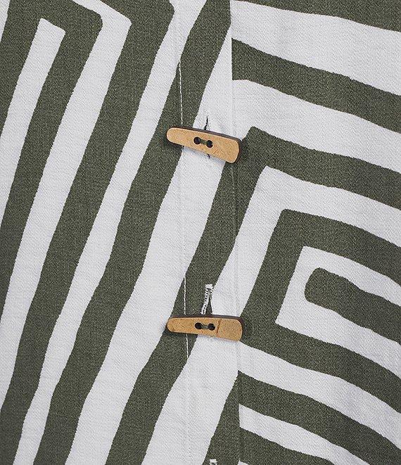 Ali Miles Plus Size Woven Printed Wire Collar 3/4 Sleeve Hi-Low Hem Button Front Tunic Product Image