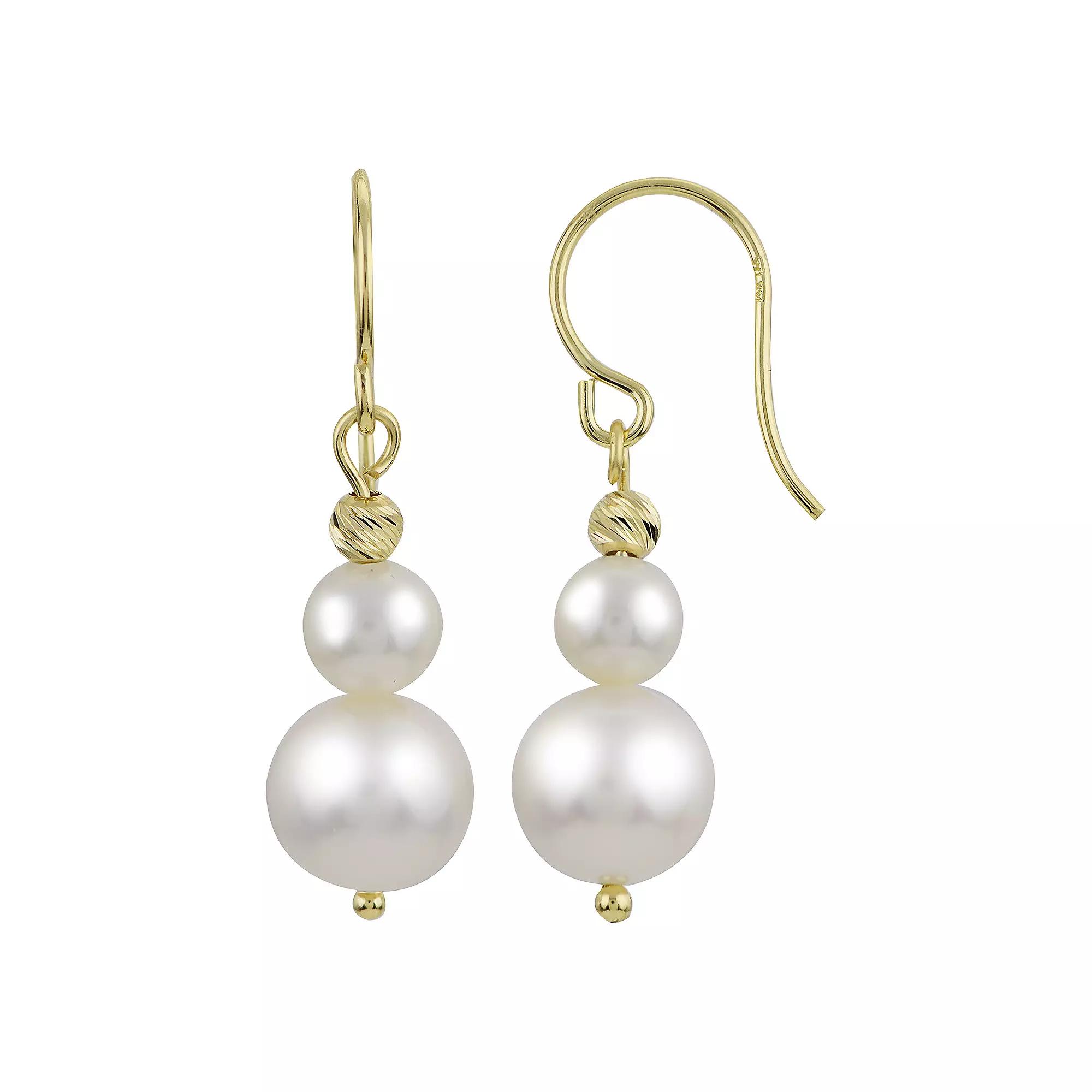 PearLustre by Imperial 14Kt Gold Cultured Pearl & Brilliance Bead Drop Earrings, Womens, White Product Image