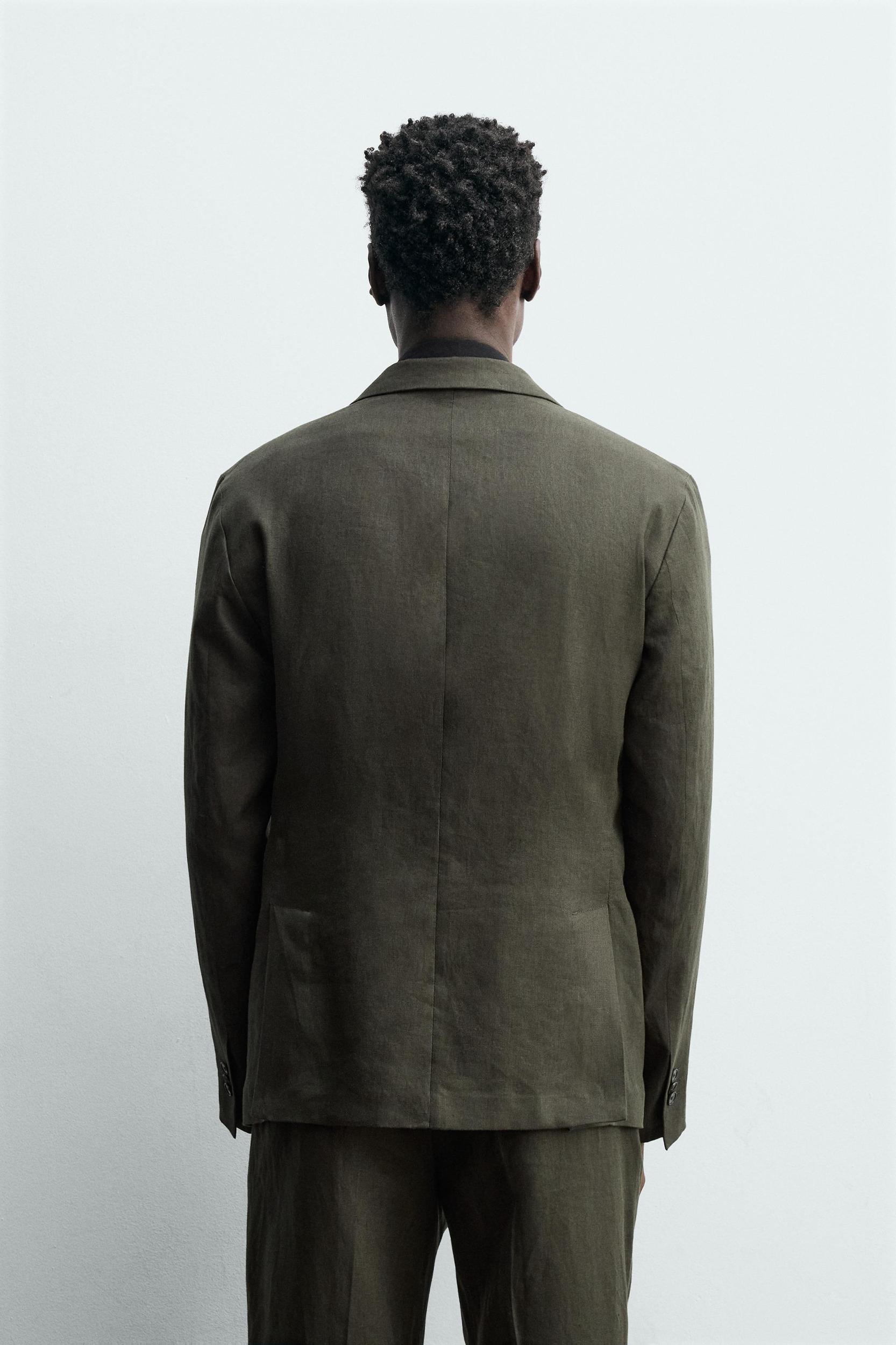 100% LINEN DOUBLE-BREASTED SUIT BLAZER Product Image