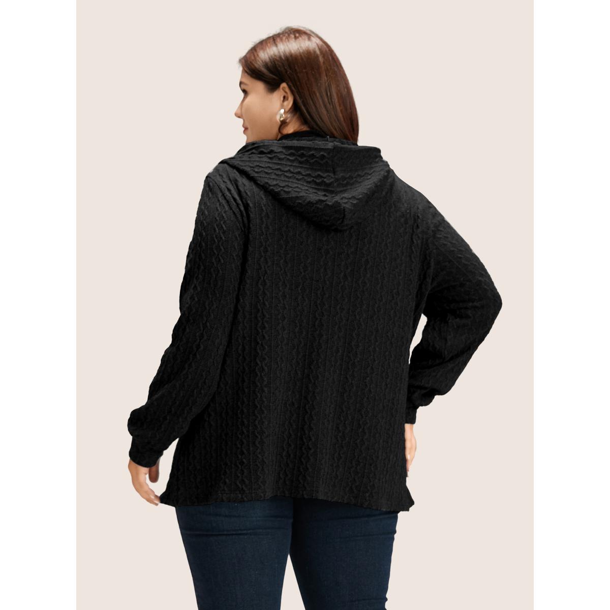 Plus Size Plain Textured Zipper Hooded Sweatshirt Women Black Casual Non Hooded Everyday Sweatshirts BloomChic 22-24/3X Product Image
