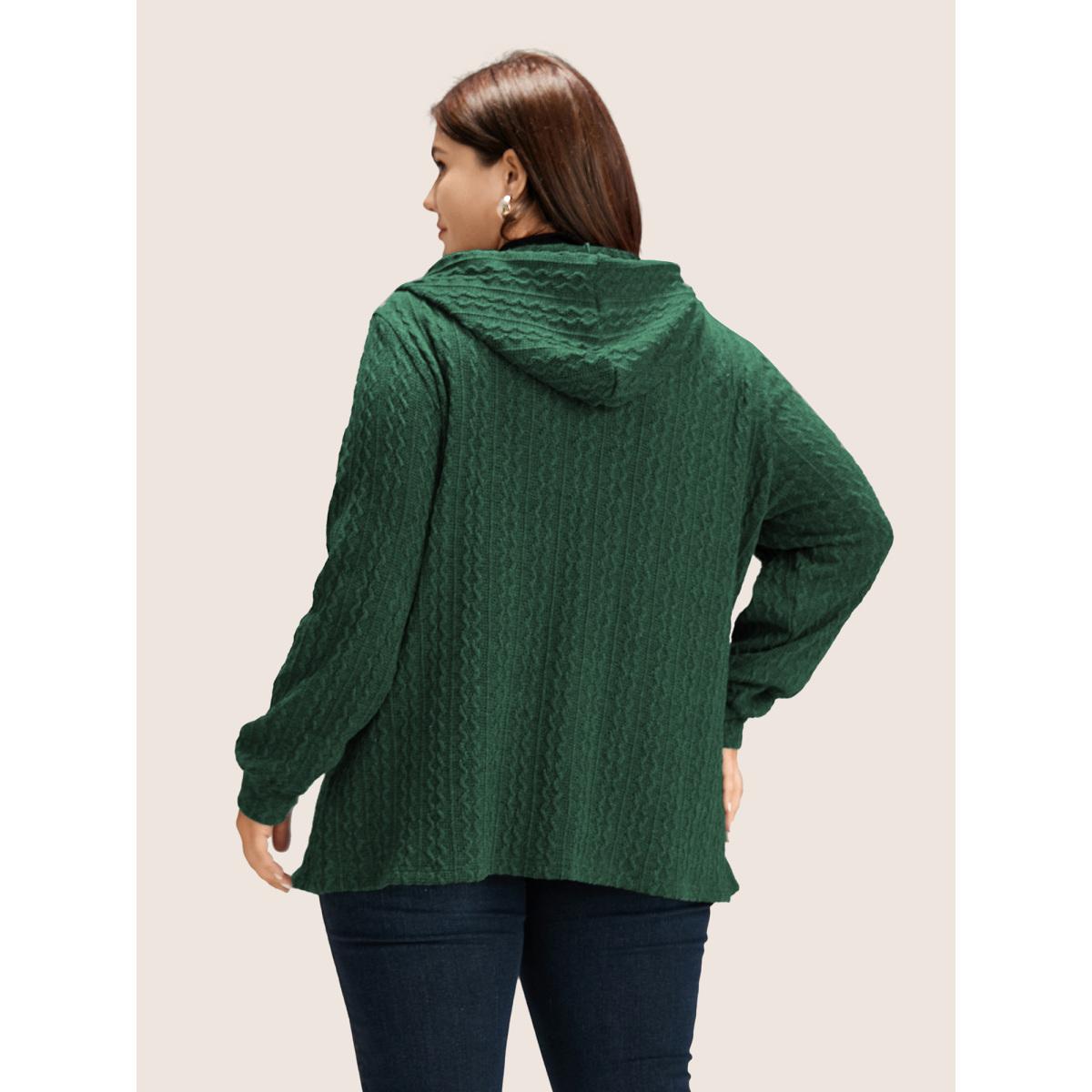 Plus Size Plain Textured Zipper Hooded Sweatshirt Women DarkGreen Casual Non Hooded Everyday Sweatshirts BloomChic 26/4X Product Image