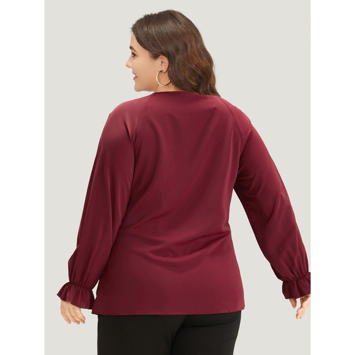 Plus Size Scarlet Anti-Wrinkle Twist Front Keyhole Ties Blouse Women Office Long Sleeve Keyhole Cut-Out Work Blouses BloomChic 18-20/2X Product Image