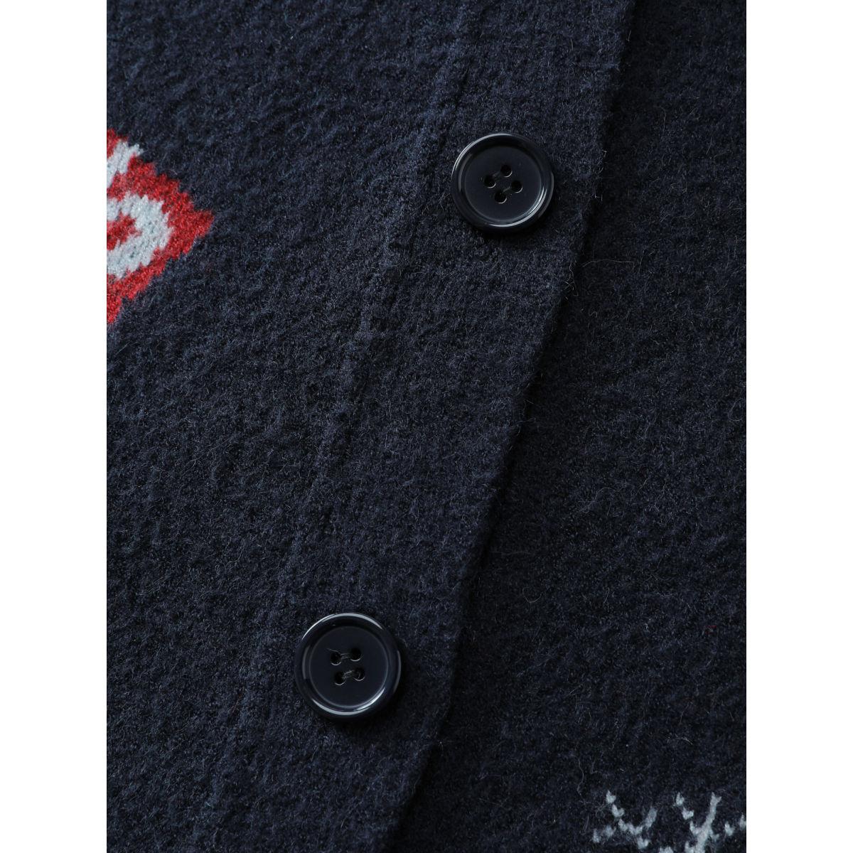 Plus Size Holiday Pattern Collar Button Knit Cardigan Indigo Women Playful Loose Long Sleeve Casual Cardigans BloomChic 18-20/2X Product Image