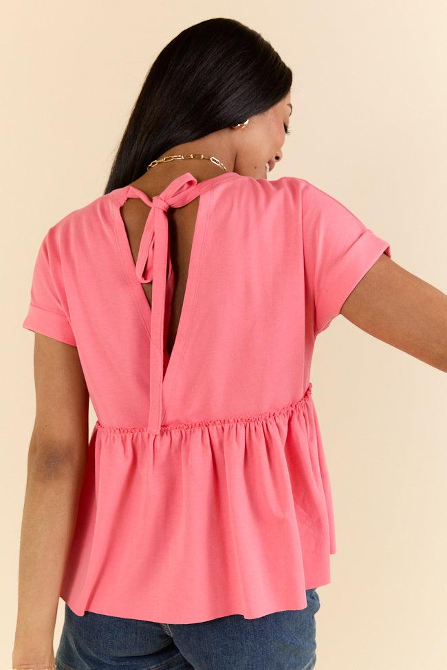 Plainly Coral Tie Back Peplum Knit Top FINAL SALE Product Image