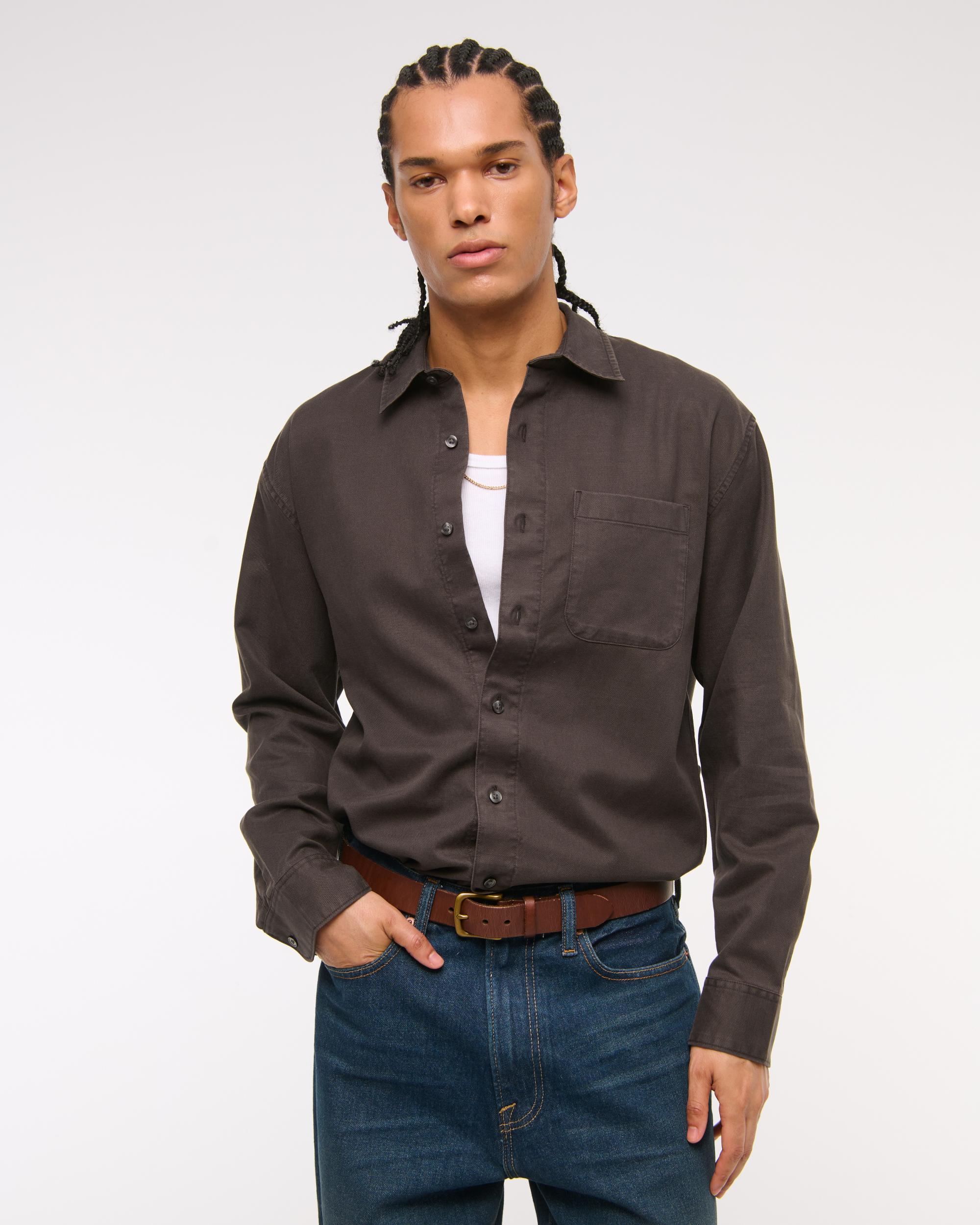 Long-Sleeve Garment Dye Button-Up Shirt Product Image