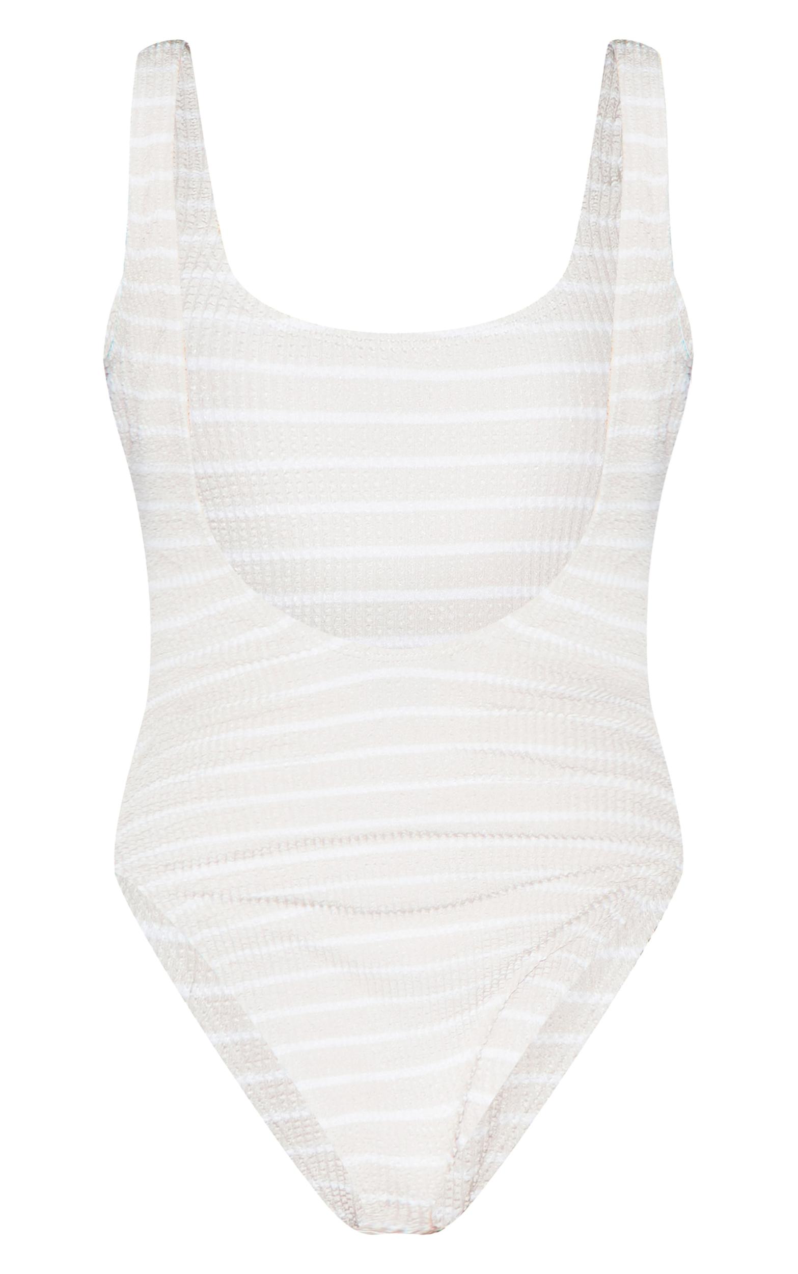 Cream Monochrome Crinkle Backless Swimsuit Product Image
