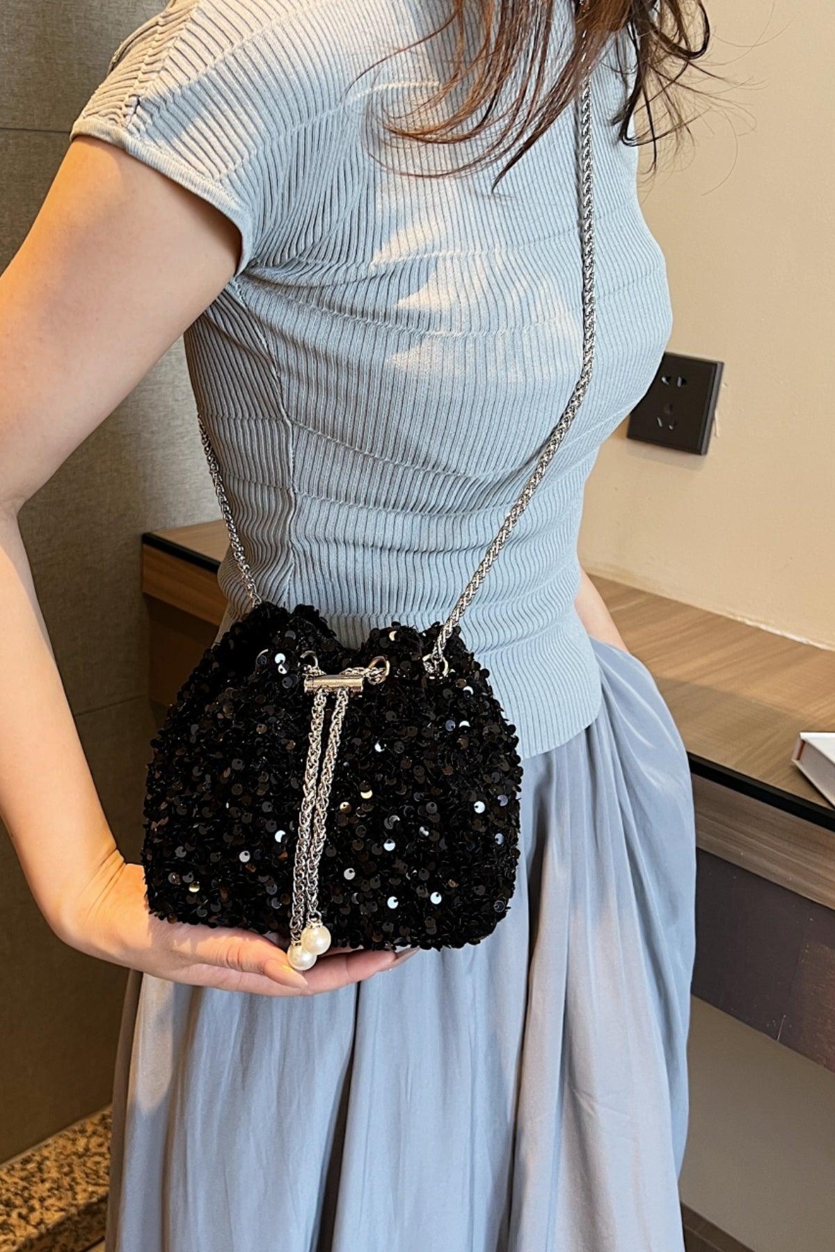 Sequin Chain Drawstring Bucket Bag Product Image