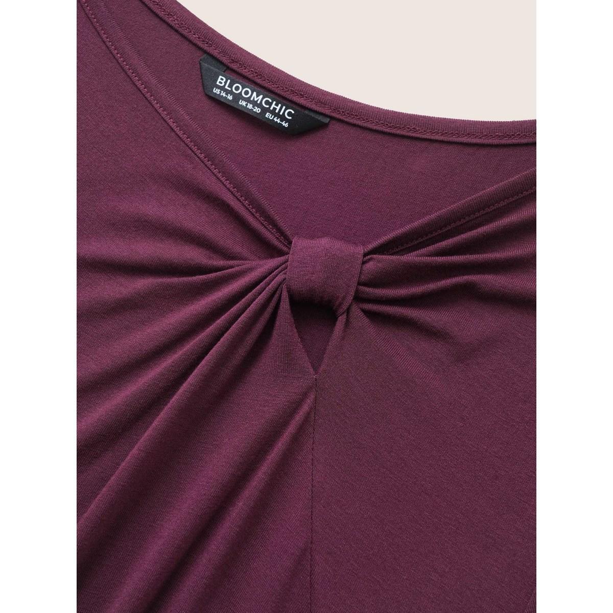 Plus Size Supersoft Essentials Twist Front Asymmetrical Neck T-shirt DimGray Women Elegant Non Plain Asymmetrical Neck Everyday T-shirts BloomChic 28/5X Product Image