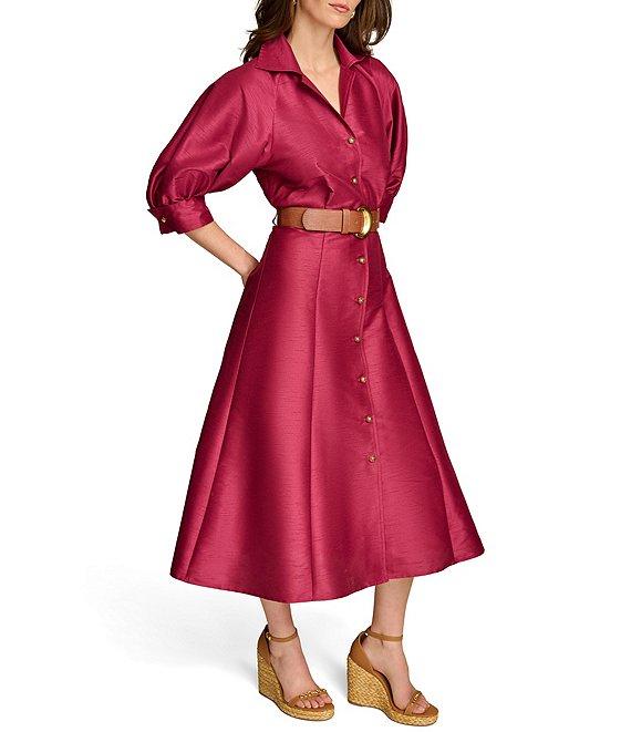 Donna Karan Short Sleeve Collared Neck Belted Midi Dress Product Image