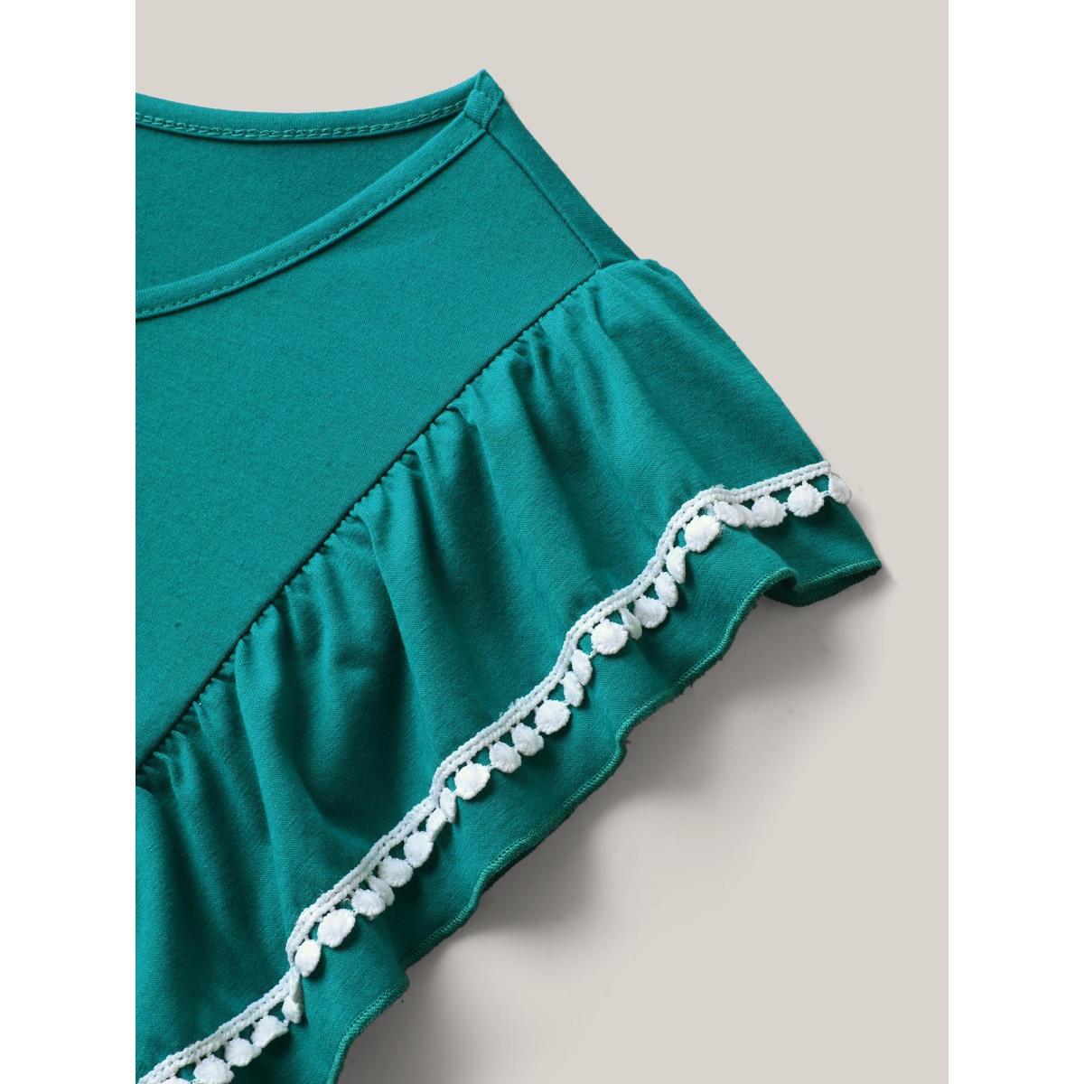 Plus Size Color Contrast Lace Flutter Sleeve Sleeveless Top Women Teal Woven ribbon&lace trim Round Neck Everyday-Casual Tank Tops Camis BloomChic 12/L Product Image