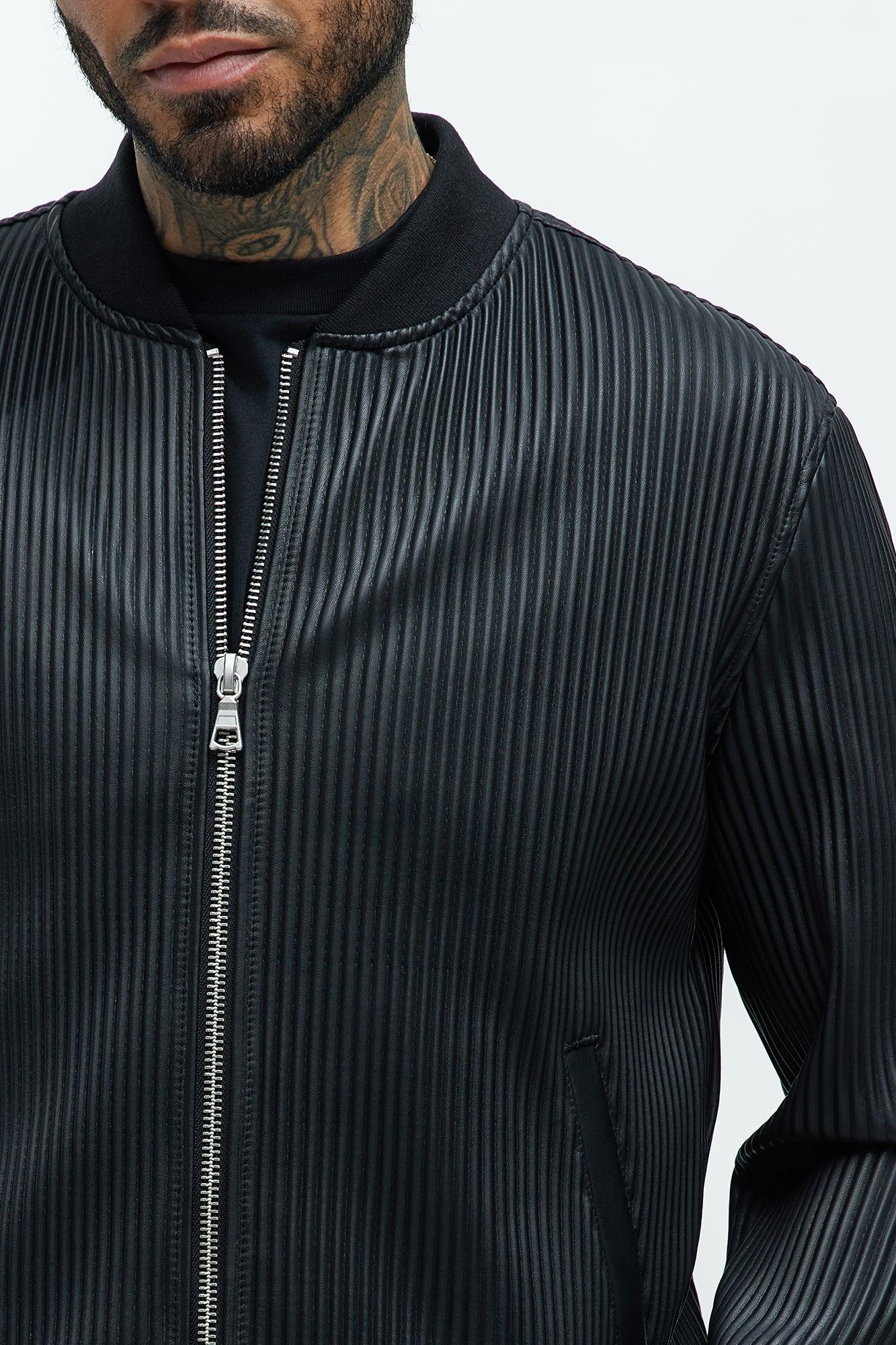 Gordon Faux Leather Bomber Jacket - Black Product Image