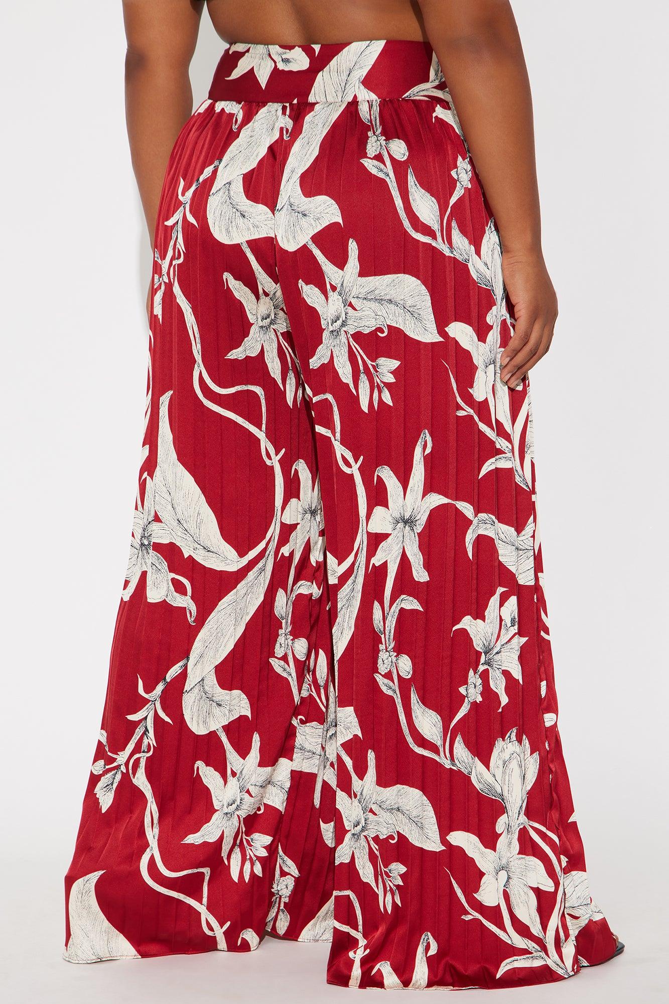 Leila Pleated Satin Wide Leg Pant - Burgundy Product Image