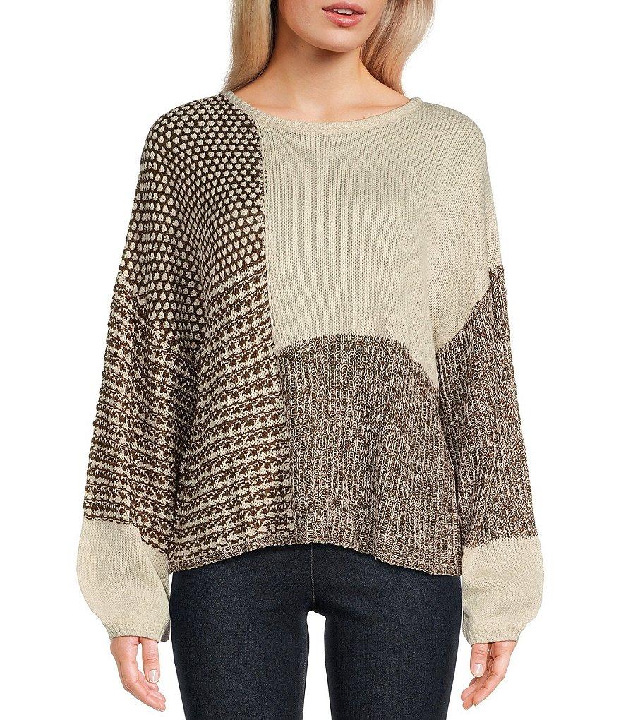 Blu Pepper Scoop Neck Color Block Sweater Product Image