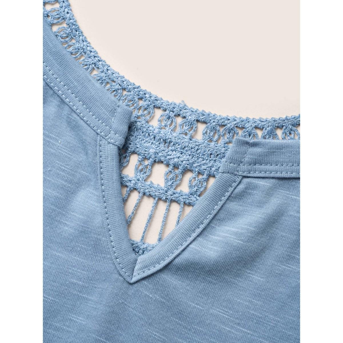 Plus Size Notched Collar Plain Cut Out Tank Top Women Cerulean Resort Patchwork Notched collar Vacation Tank Tops Camis BloomChic 22-24/3X Product Image