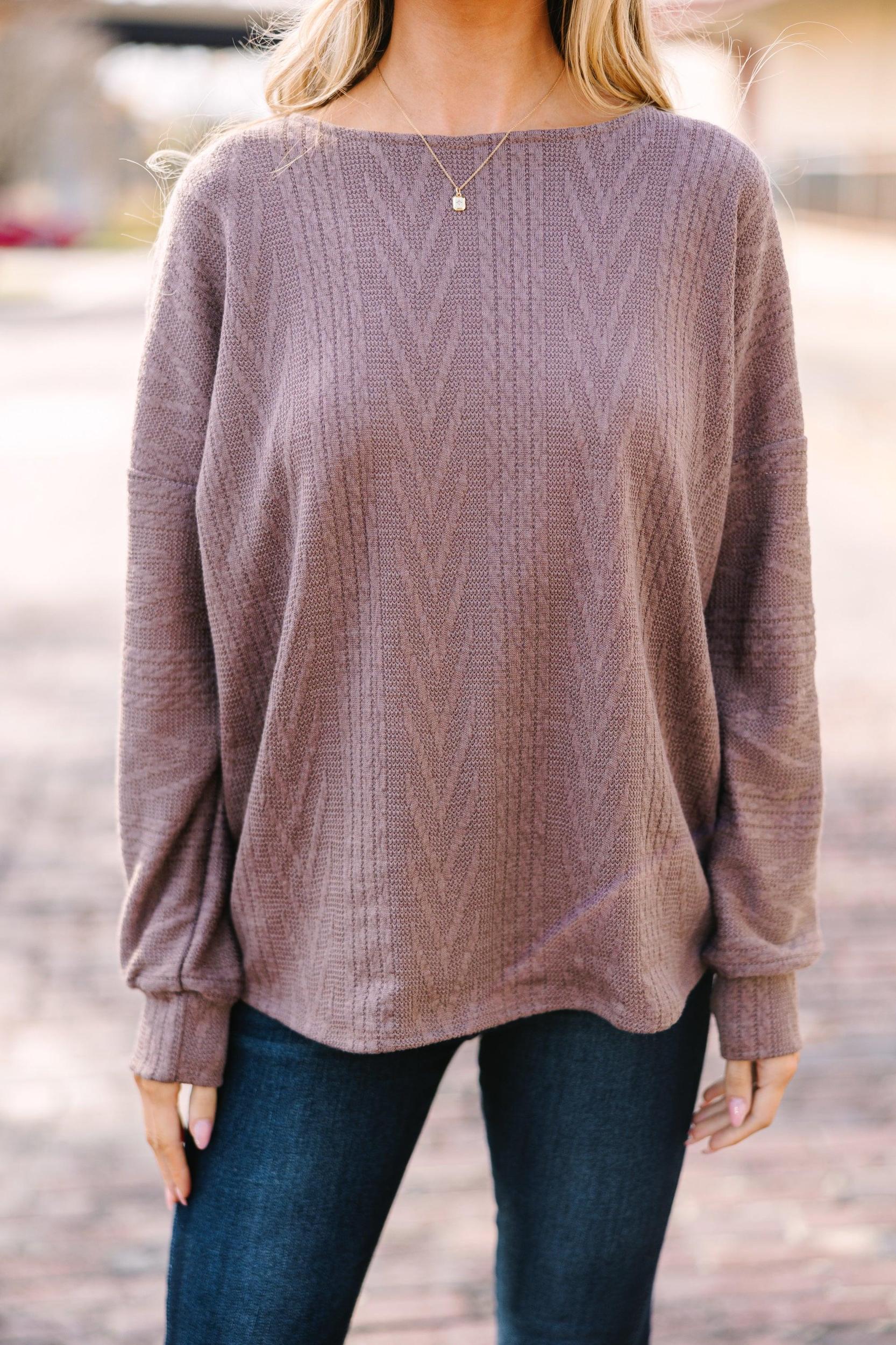 The Slouchy Mushroom Brown Cable Knit Top Female Product Image